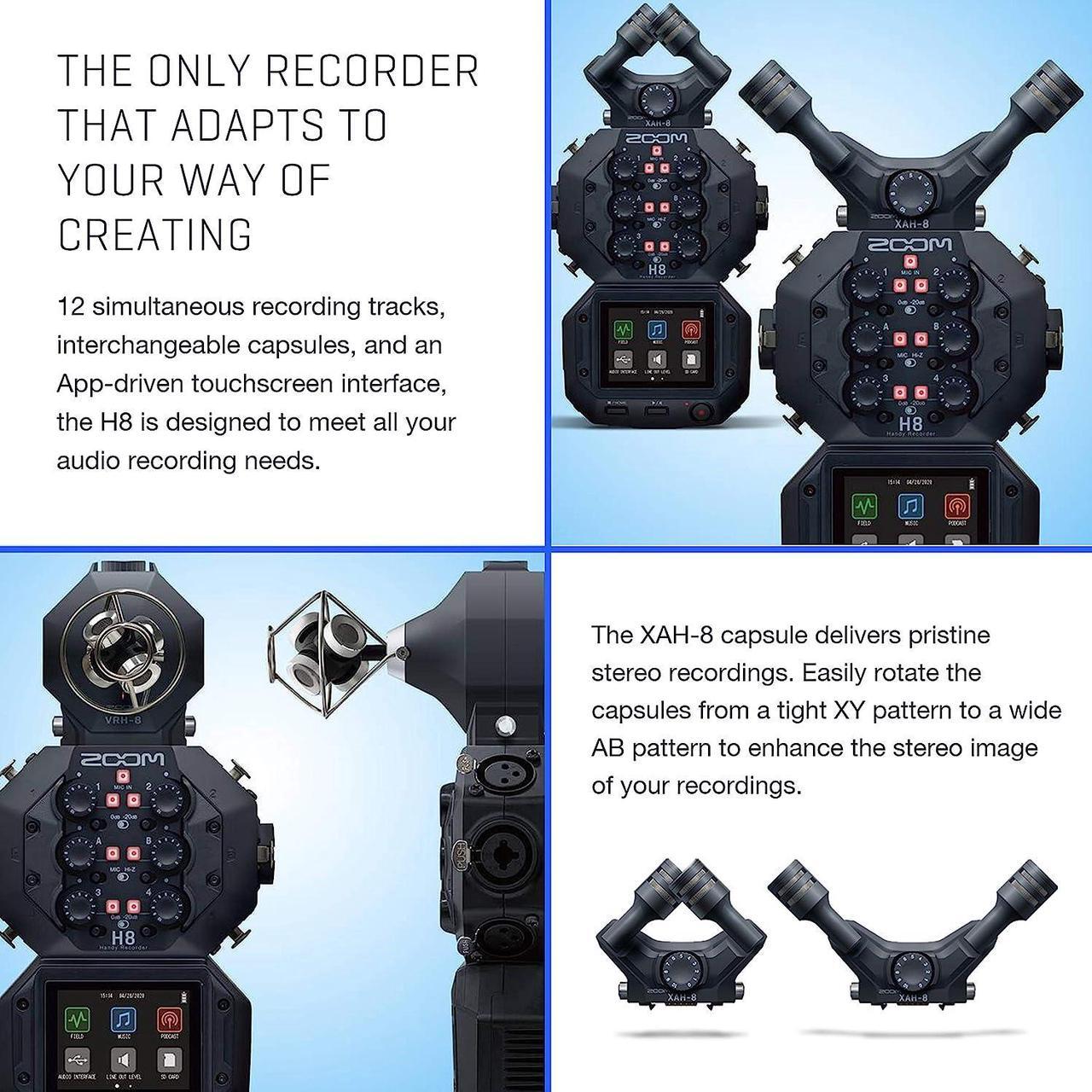 Alt view image 2 of 6 - Zoom H8 8-Input / 12-Track Portable Handy Recorder For Podcasting, Music, Field Recording + 128GB Memory Card + SD Card Reader + Table Tripod Hand Grip  Top Value Accessory Bundle