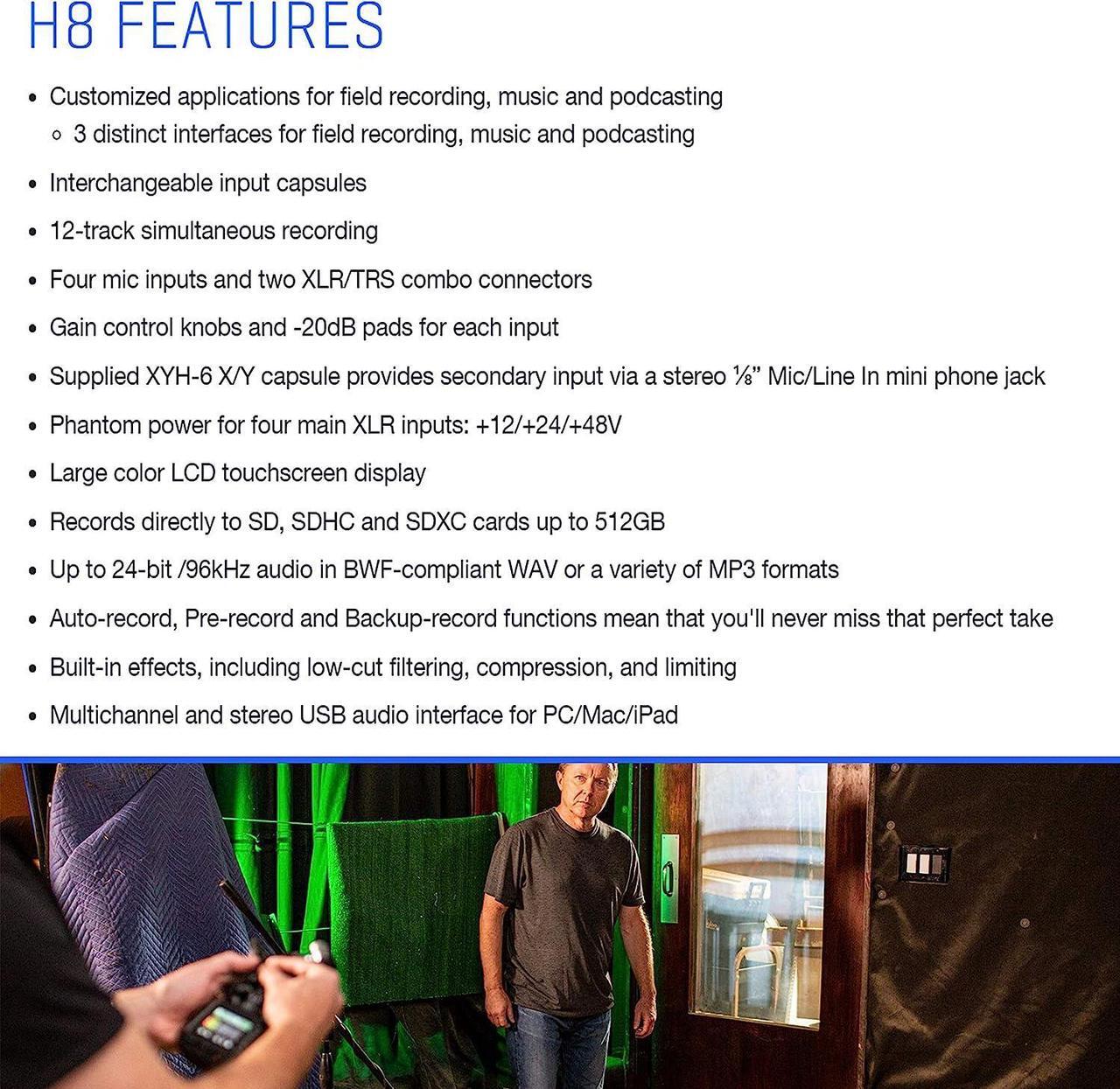 Alt view image 3 of 6 - Zoom H8 8-Input / 12-Track Portable Handy Recorder For Podcasting, Music, Field Recording + 128GB Memory Card + SD Card Reader + Table Tripod Hand Grip  Top Value Accessory Bundle