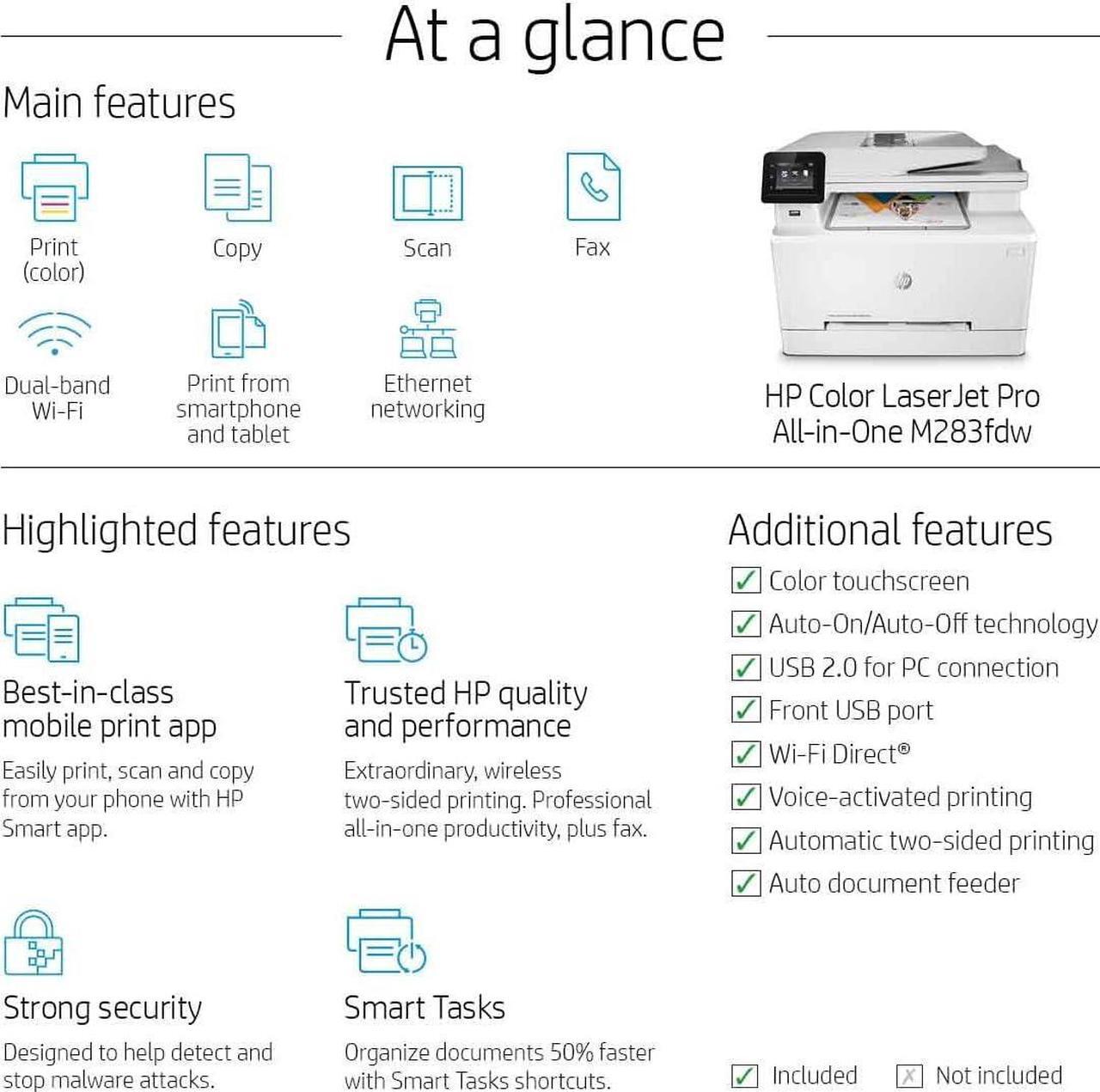 Alt view image 3 of 7 - HP Color LaserJet Pro M283fdw Wireless All-in-One Laser Printer, Remote Mobile Print, Scan & Copy, Duplex Printing, Works with Alexa (7KW75A), White