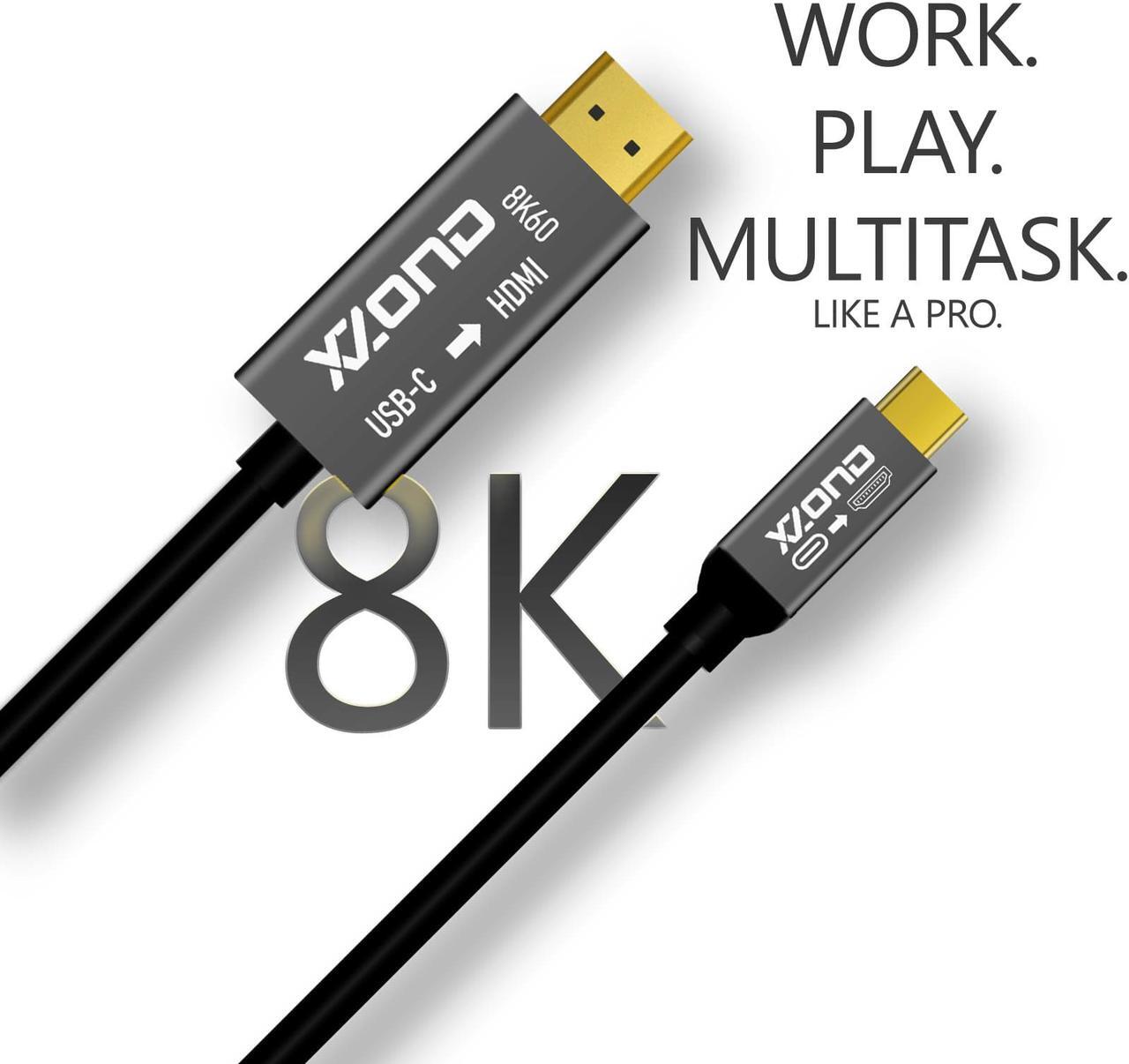 Main image of USB C to HDMI 2.1 Adapter Cable - 8K 60Hz HDR - 4K 120Hz - 1080P 240Hz - 6ft Cable - for MacBooks, PCs, iPads, Projectors, Ultrawide displays, Monitors, TVs  Thunderbolt Compatible