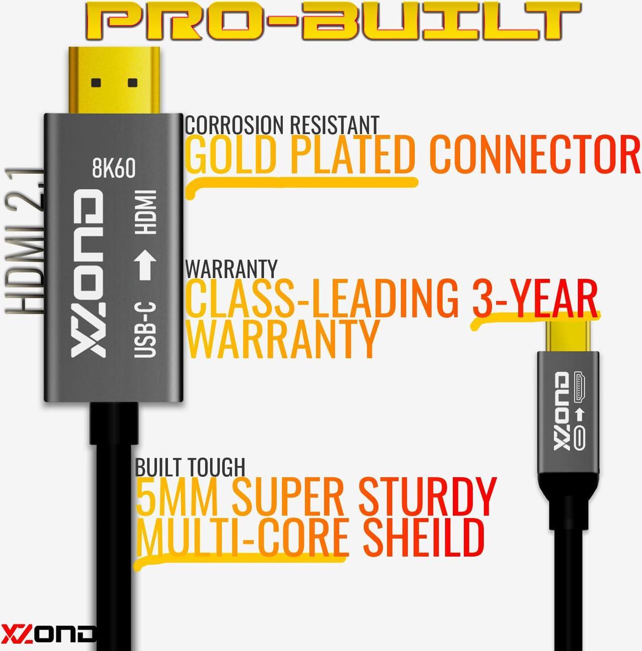 Alt view image 5 of 6 - USB C to HDMI 2.1 Adapter Cable - 8K 60Hz HDR - 4K 120Hz - 1080P 240Hz - 6ft Cable - for MacBooks, PCs, iPads, Projectors, Ultrawide displays, Monitors, TVs  Thunderbolt Compatible