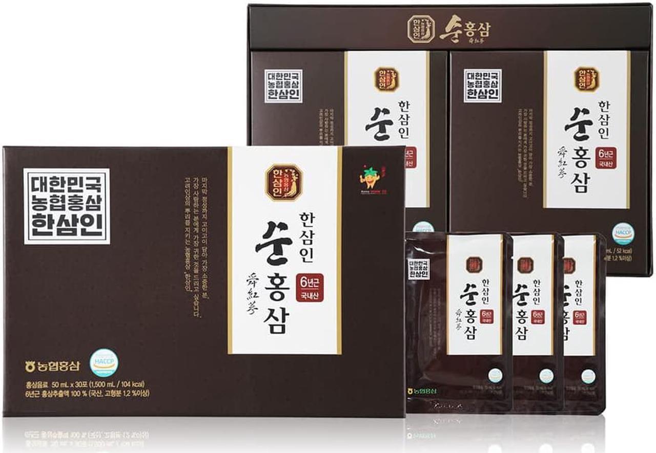 NongHyup [HANSAMIN] Pure Red Ginseng Drink, Made of 6-Year-Old Red Ginseng, Product of Korea,  (50ml x 30 Pouches)