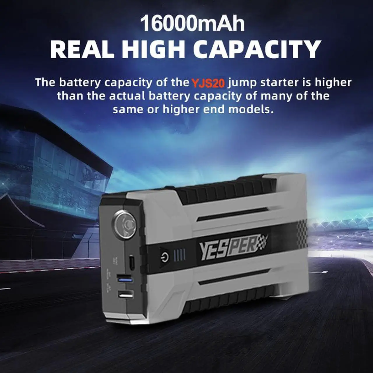 Alt view image 4 of 7 - YESPER 2160A Car Battery Jump Starter 16000mAh start 12V Vehicles up to 9.0L Gas and 7.0L Diesel Engine Portable Battery Pack