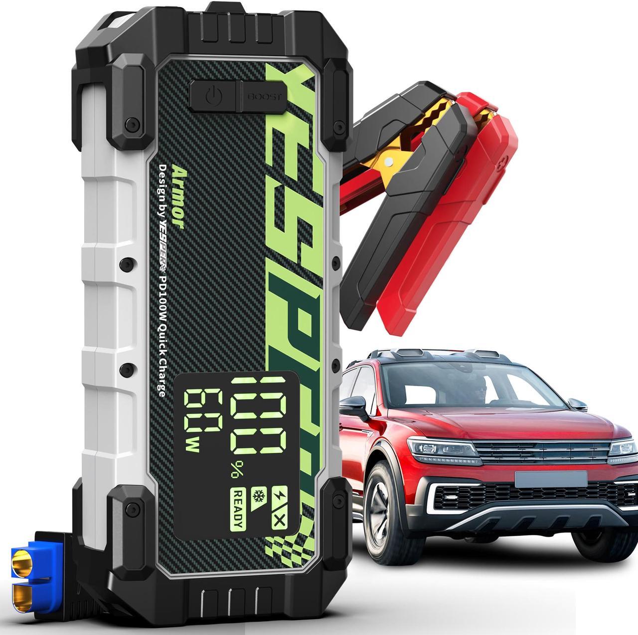 YESPER Car Battery Jump Starter 3000A Peak, for 12V up to 10.0 L Gas 8.0L Diesel Engine, 20000mAh portable power bank, USB-C In/Output 100W, Portable Auto Car Battery Booster Jump Box