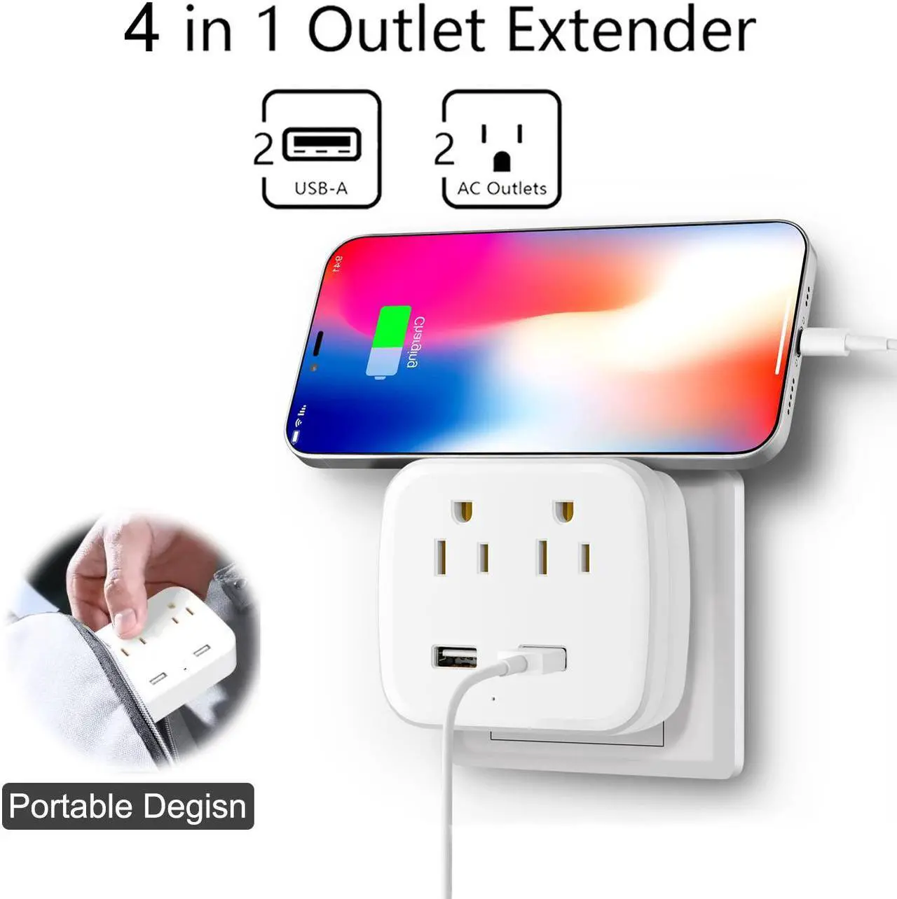 Main image of BBJY Wall Socket Extender With 2 USB,  And 2 Sockets, Multi-Plug Wall Power Strip, Cruise Essentials For Traveling Boats, Home Essentials