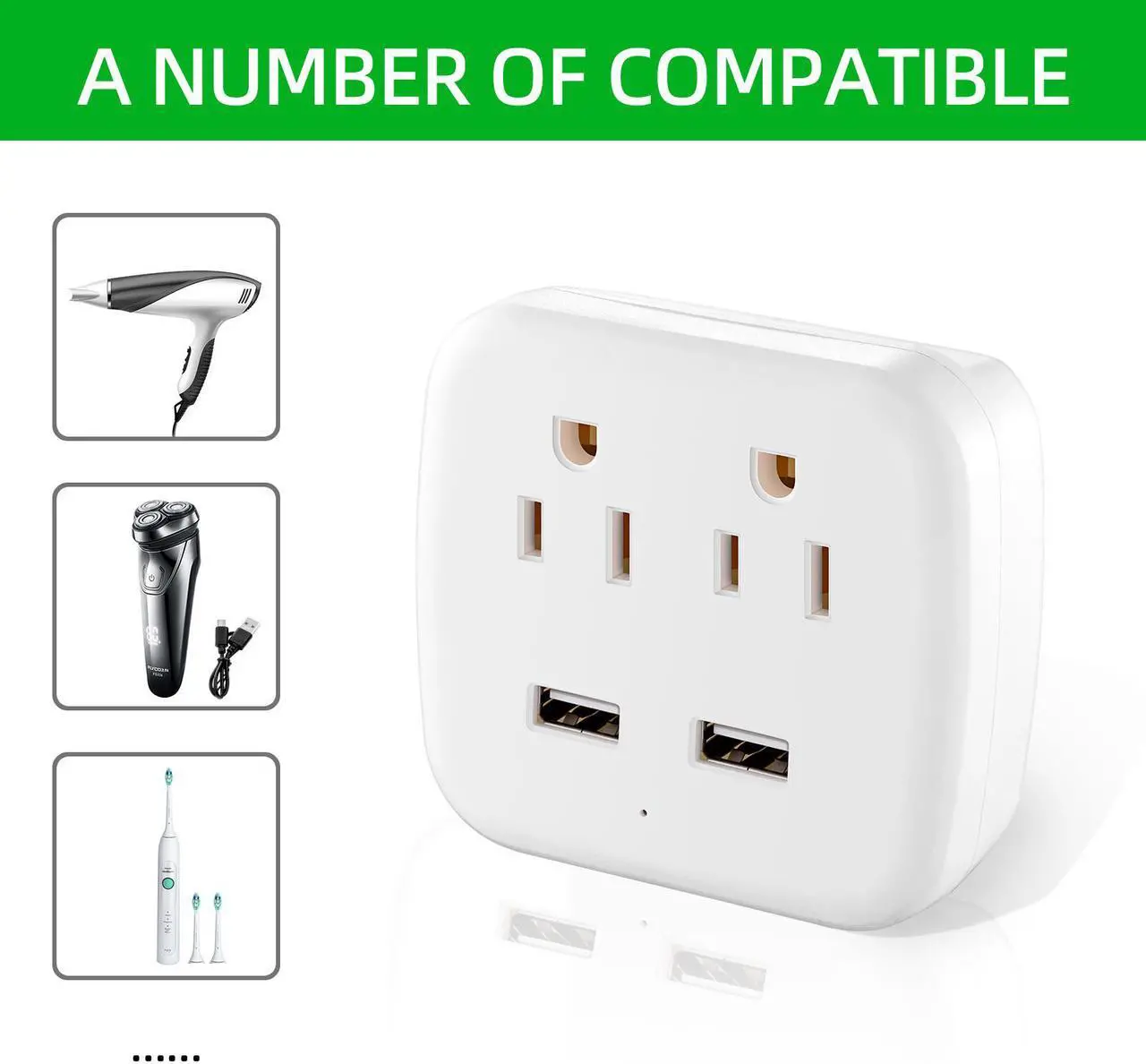 Alt view image 2 of 6 - BBJY Wall Socket Extender With 2 USB,  And 2 Sockets, Multi-Plug Wall Power Strip, Cruise Essentials For Traveling Boats, Home Essentials