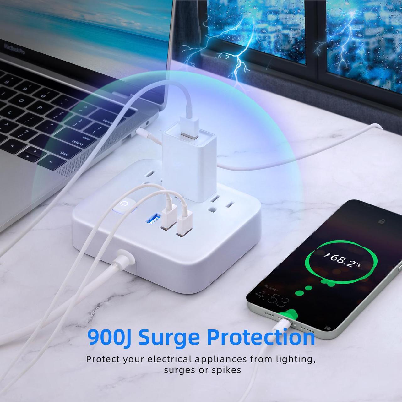 Alt view image 3 of 7 - BBJY 6 in 1 Power Strip With 3 USB Charging Ports & 3AC Outlets with USB Port Lights, Small Size Plug Strip Compact Power Board with Independent Current Controlled Switch