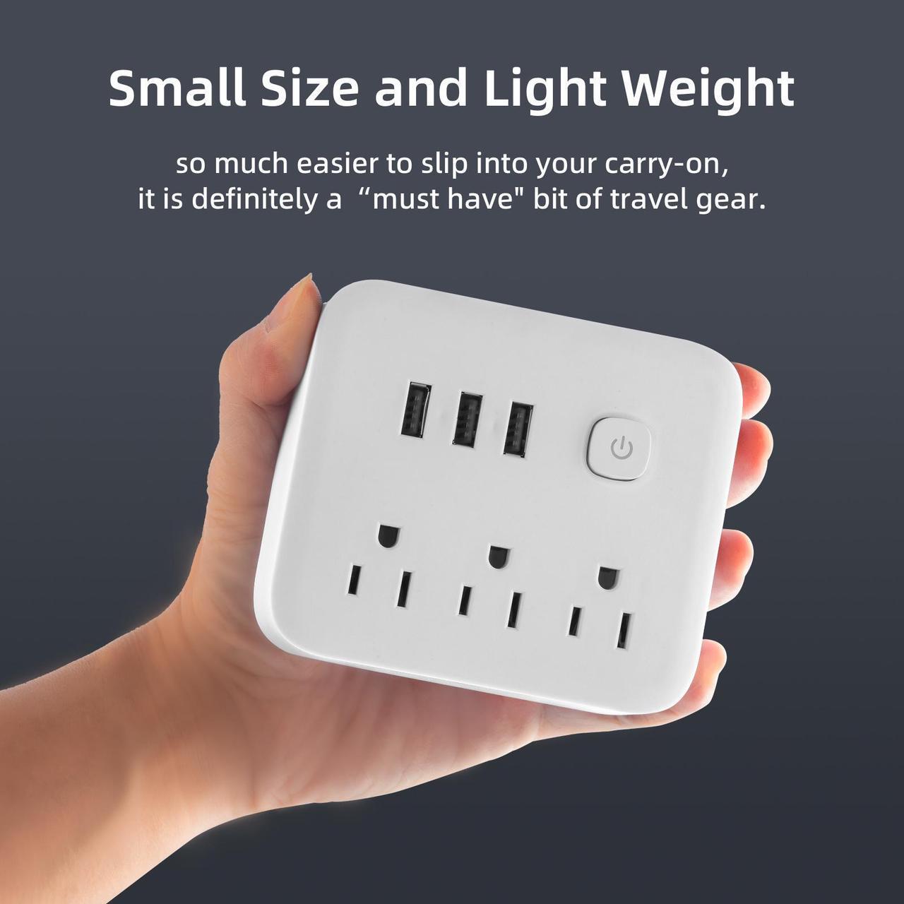 Alt view image 6 of 7 - BBJY 6 in 1 Power Strip With 3 USB Charging Ports & 3AC Outlets with USB Port Lights, Small Size Plug Strip Compact Power Board with Independent Current Controlled Switch