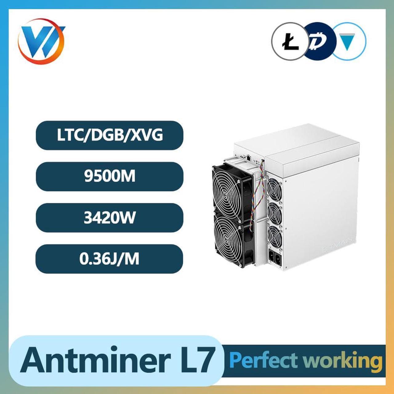 Bitmain Antminer L7 9500MH/s, Powerful Crypto Miner Bitcoin Mining Hardware. Power Supply Included