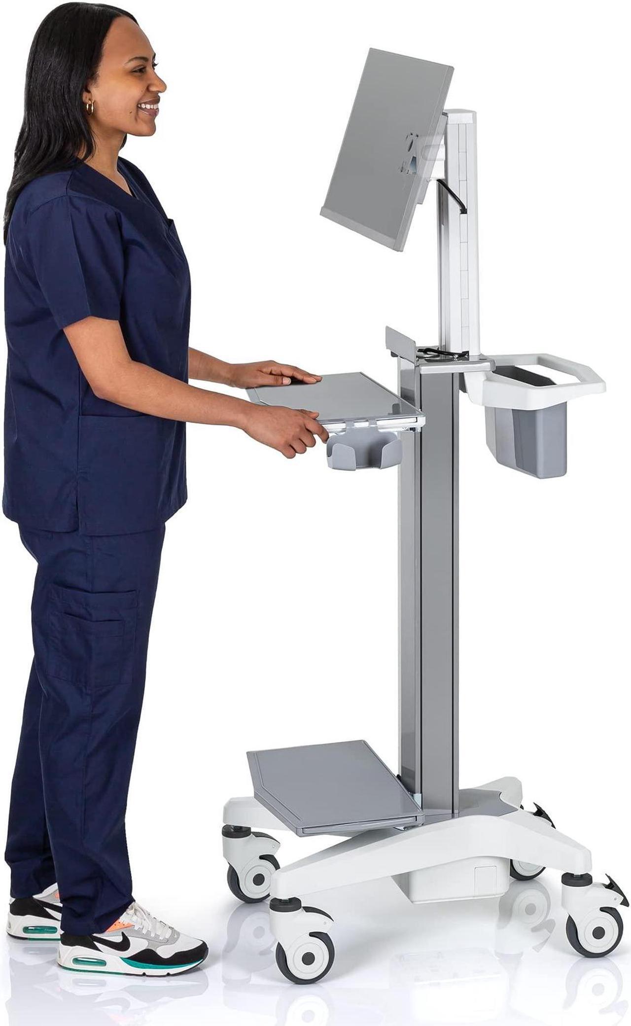 Main image of Stand Steady Medical Computer Cart for All-in-One Computers | Height Adjustable Medical Cart for Centralized Patient Reporting | Stainless Steel VESA-Compatible Mobile Computer Cart with Wheels