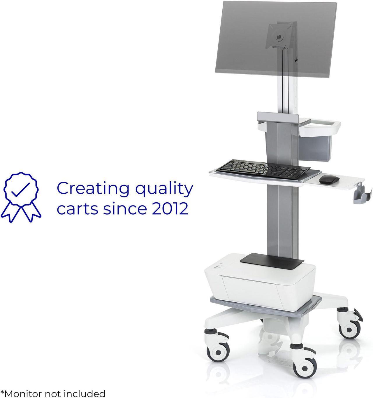 Alt view image 2 of 7 - Stand Steady Medical Computer Cart for All-in-One Computers | Height Adjustable Medical Cart for Centralized Patient Reporting | Stainless Steel VESA-Compatible Mobile Computer Cart with Wheels