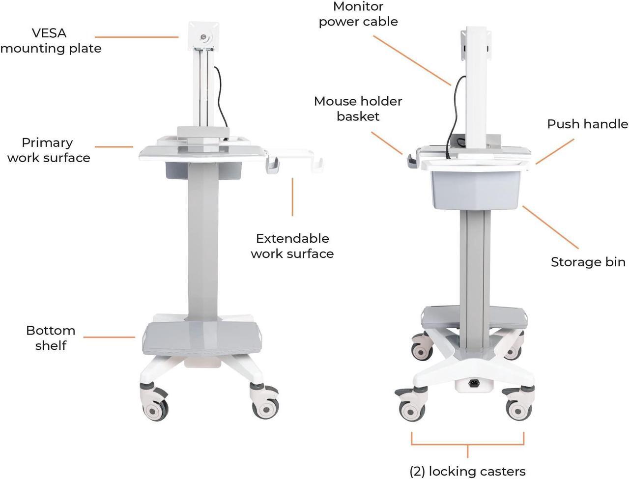 Alt view image 5 of 7 - Stand Steady Medical Computer Cart for All-in-One Computers | Height Adjustable Medical Cart for Centralized Patient Reporting | Stainless Steel VESA-Compatible Mobile Computer Cart with Wheels