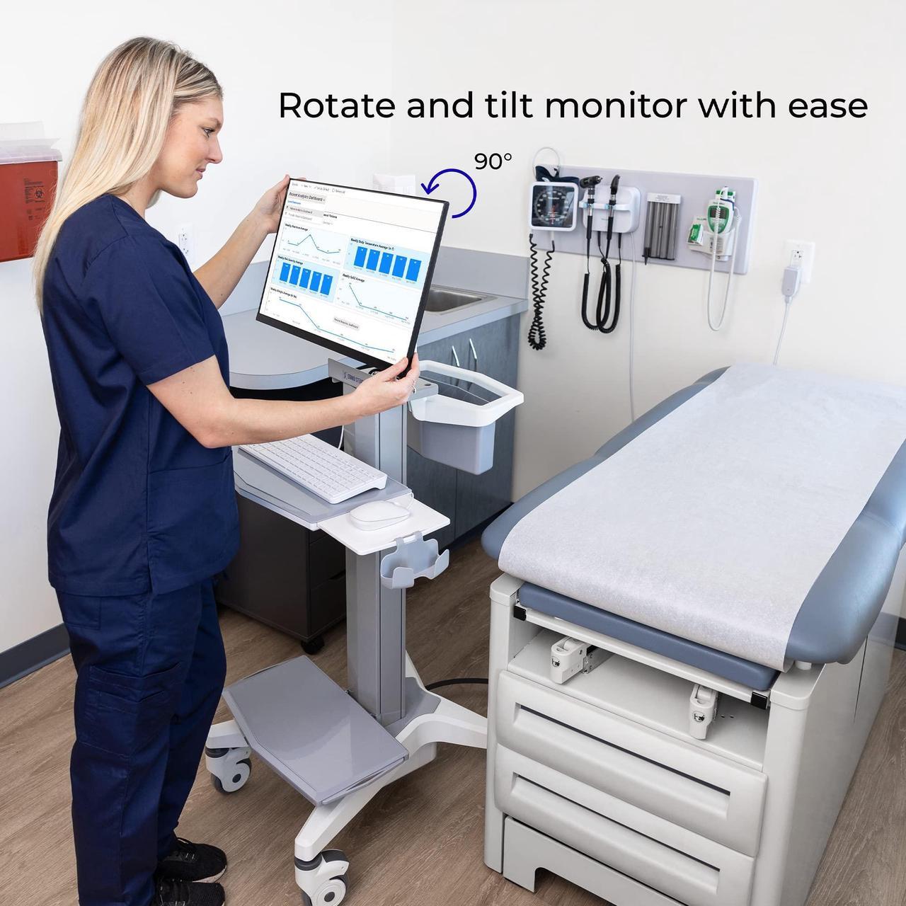Alt view image 4 of 7 - Stand Steady Medical Computer Cart for All-in-One Computers | Height Adjustable Medical Cart for Centralized Patient Reporting | Stainless Steel VESA-Compatible Mobile Computer Cart with Wheels