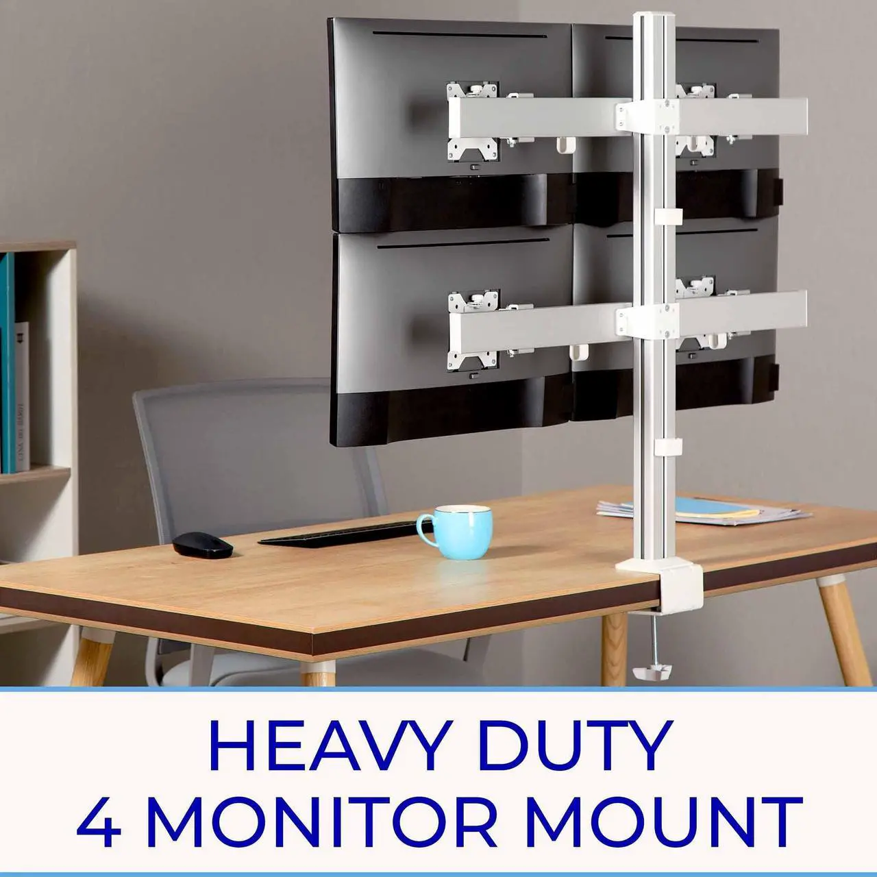 Alt view image 2 of 8 - Stand Steady 4 Monitor Mount Desk Setup - Heavy-Duty Height Adjustable Monitor Stand, Swivel Arm with Clamp-On Base, Four Screen VESA Mount Fits Most LCD/LED Monitors 17-32 in. (Silver, 4 Mounts)