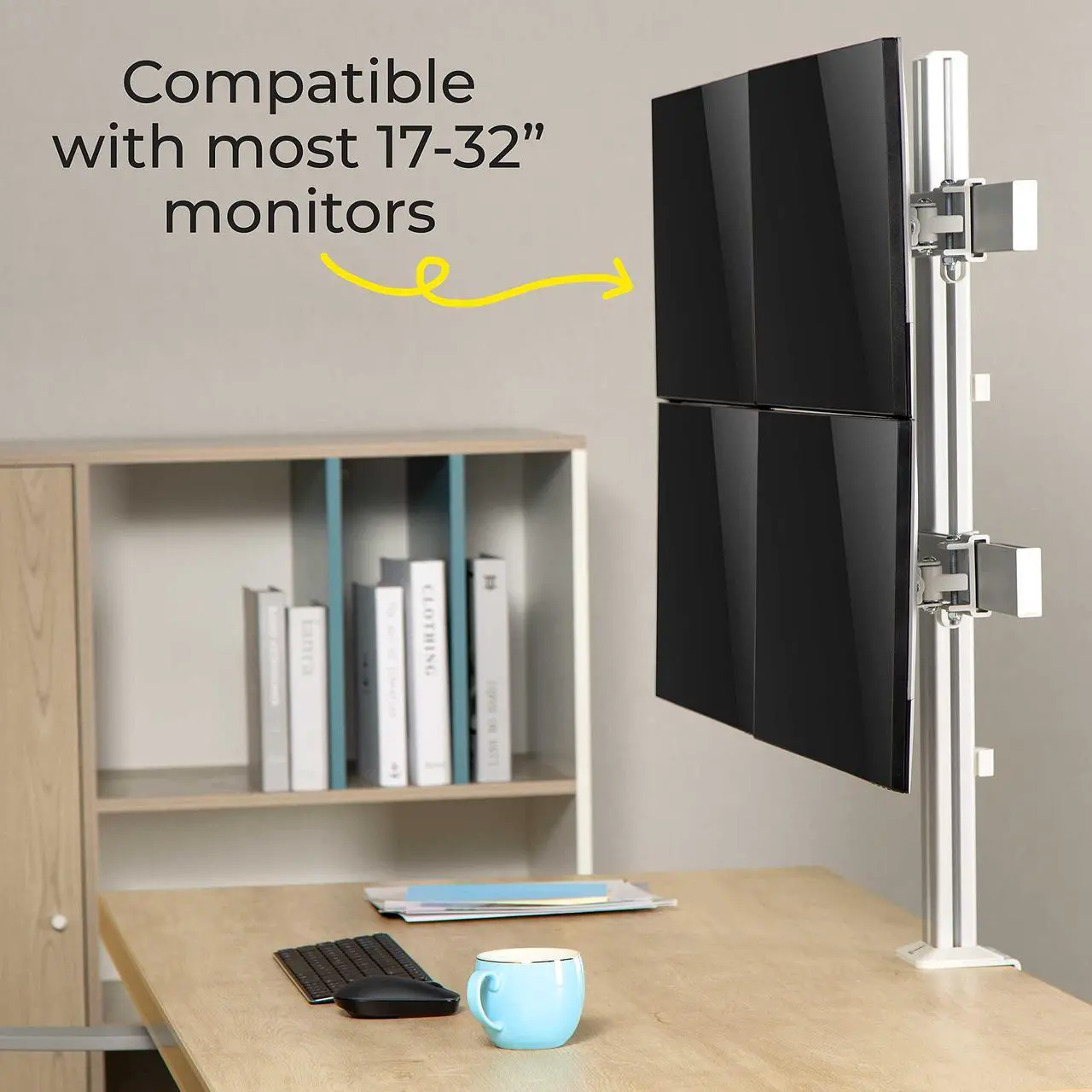 Alt view image 7 of 8 - Stand Steady 4 Monitor Mount Desk Setup - Heavy-Duty Height Adjustable Monitor Stand, Swivel Arm with Clamp-On Base, Four Screen VESA Mount Fits Most LCD/LED Monitors 17-32 in. (Silver, 4 Mounts)