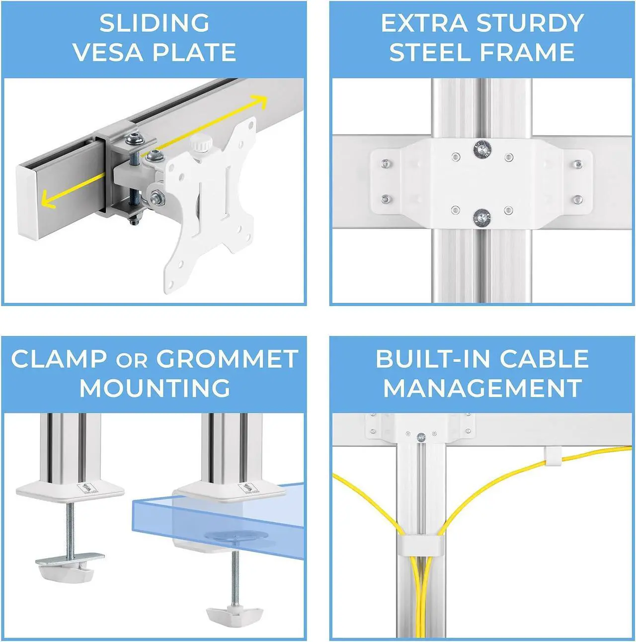 Alt view image 4 of 8 - Stand Steady 4 Monitor Mount Desk Setup - Heavy-Duty Height Adjustable Monitor Stand, Swivel Arm with Clamp-On Base, Four Screen VESA Mount Fits Most LCD/LED Monitors 17-32 in. (Silver, 4 Mounts)