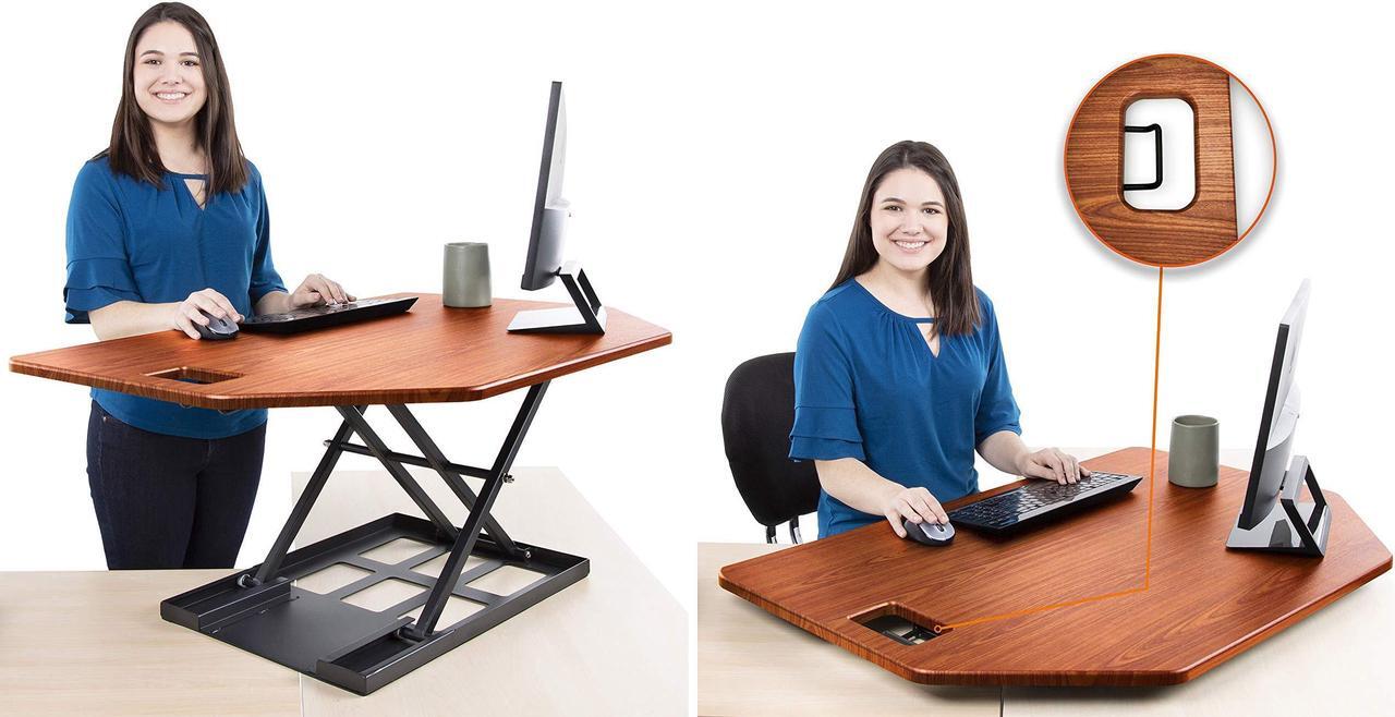 Alt view image 2 of 7 - Stand Steady X-Elite Pro | Premier Corner Standing Desk Converter | Extra Large 40 Inch Sit to Stand Desk | Fully Assembled | Height Adjustable Desk Converter for Cubicles and L-Shaped Desks (Cherry)