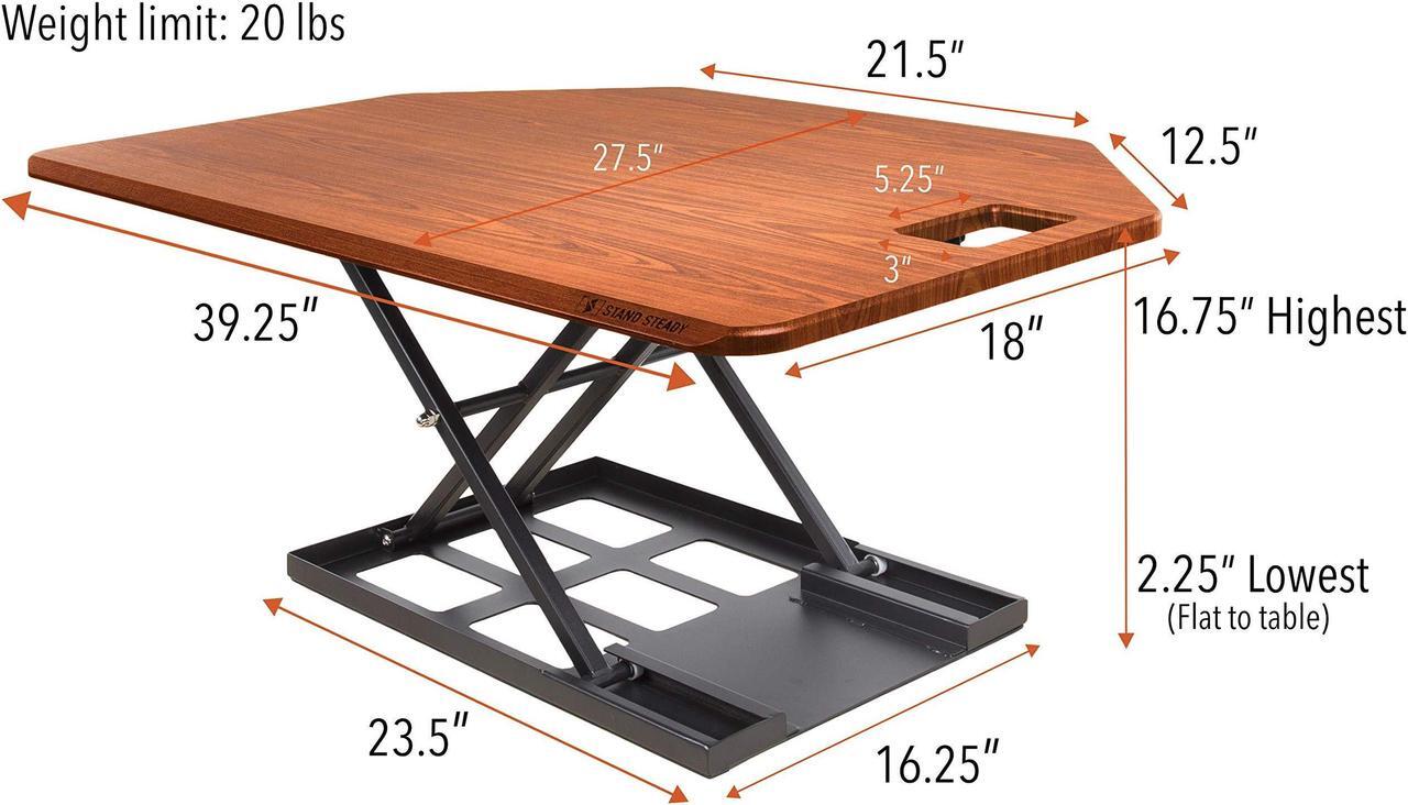 Alt view image 6 of 7 - Stand Steady X-Elite Pro | Premier Corner Standing Desk Converter | Extra Large 40 Inch Sit to Stand Desk | Fully Assembled | Height Adjustable Desk Converter for Cubicles and L-Shaped Desks (Cherry)