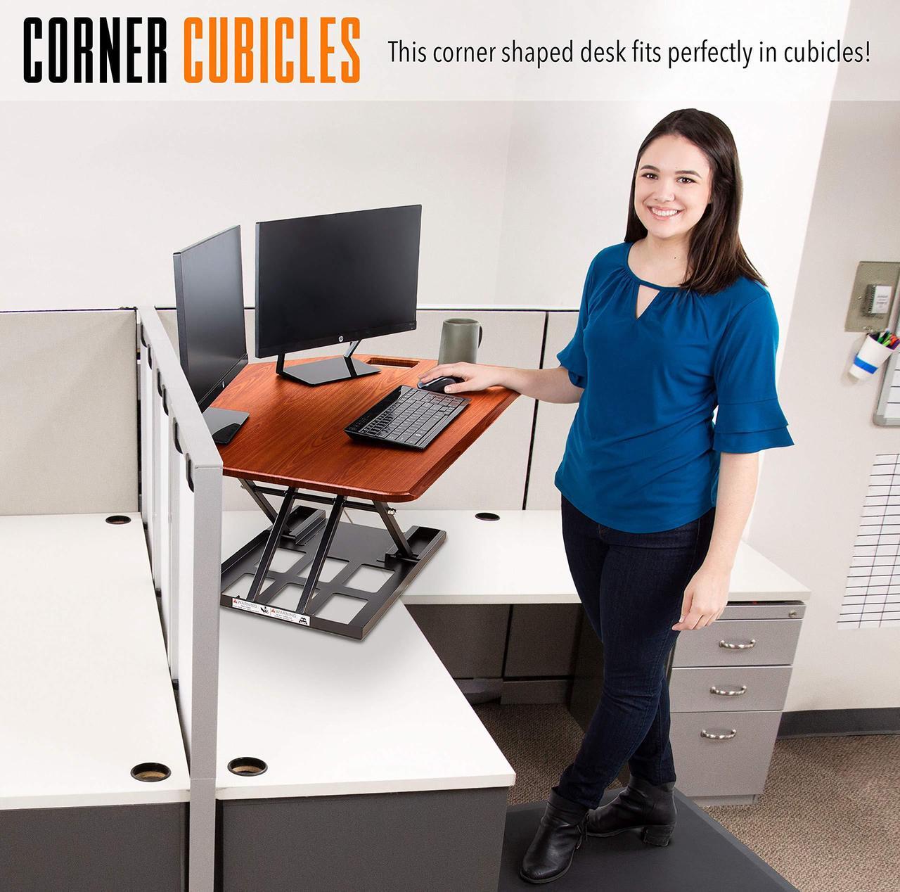 Alt view image 3 of 7 - Stand Steady X-Elite Pro | Premier Corner Standing Desk Converter | Extra Large 40 Inch Sit to Stand Desk | Fully Assembled | Height Adjustable Desk Converter for Cubicles and L-Shaped Desks (Cherry)