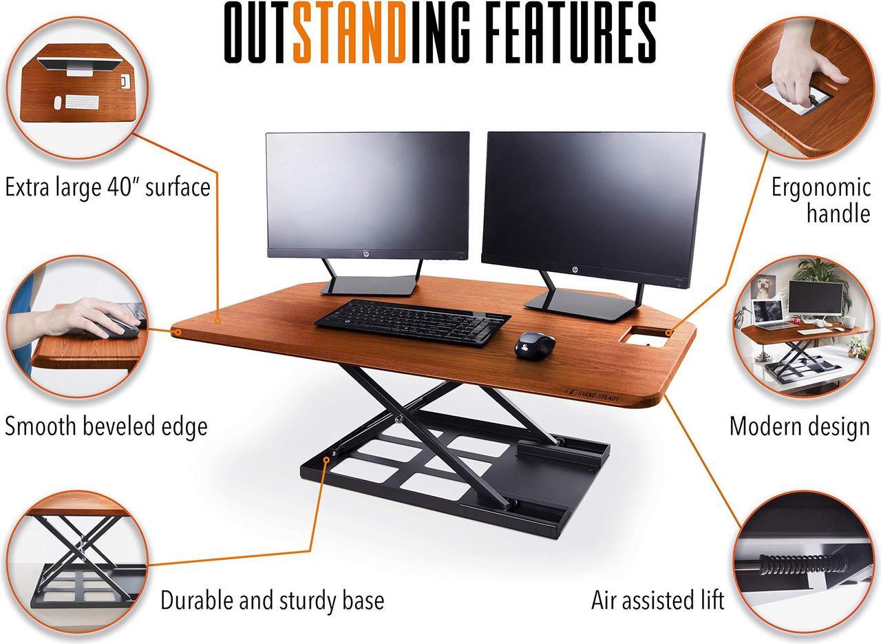 Alt view image 4 of 7 - Stand Steady X-Elite Pro | Premier Corner Standing Desk Converter | Extra Large 40 Inch Sit to Stand Desk | Fully Assembled | Height Adjustable Desk Converter for Cubicles and L-Shaped Desks (Cherry)