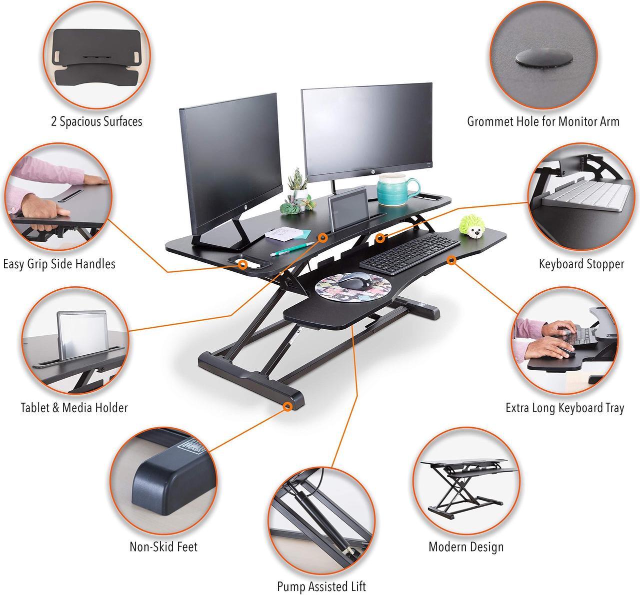 Alt view image 3 of 7 - Stand Steady FlexPro Hero Standing Desk Converter - 37" Sit to Stand Desk with Keyboard Tray
