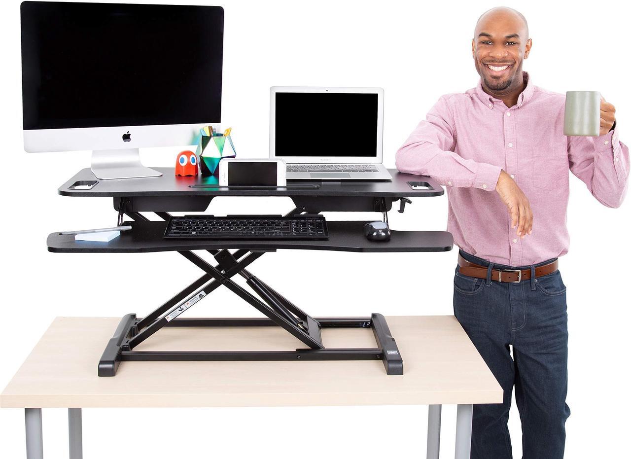Alt view image 6 of 7 - Stand Steady FlexPro Hero Standing Desk Converter - 37" Sit to Stand Desk with Keyboard Tray