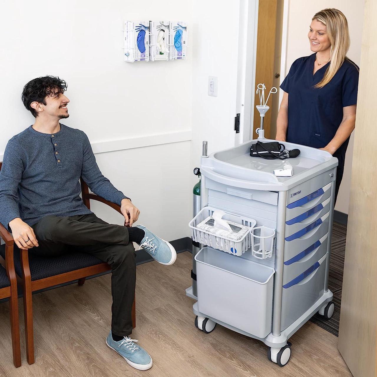 Alt view image 2 of 6 - Stand Steady Emergency Crash Cart | Mobile Medical Cart with Drawers & Customizable Storage Bins | Medical Supply Cart with IV Pole, Cardiac Board, O2 Holder & UL-Safety Power Strip | Easy Assembly
