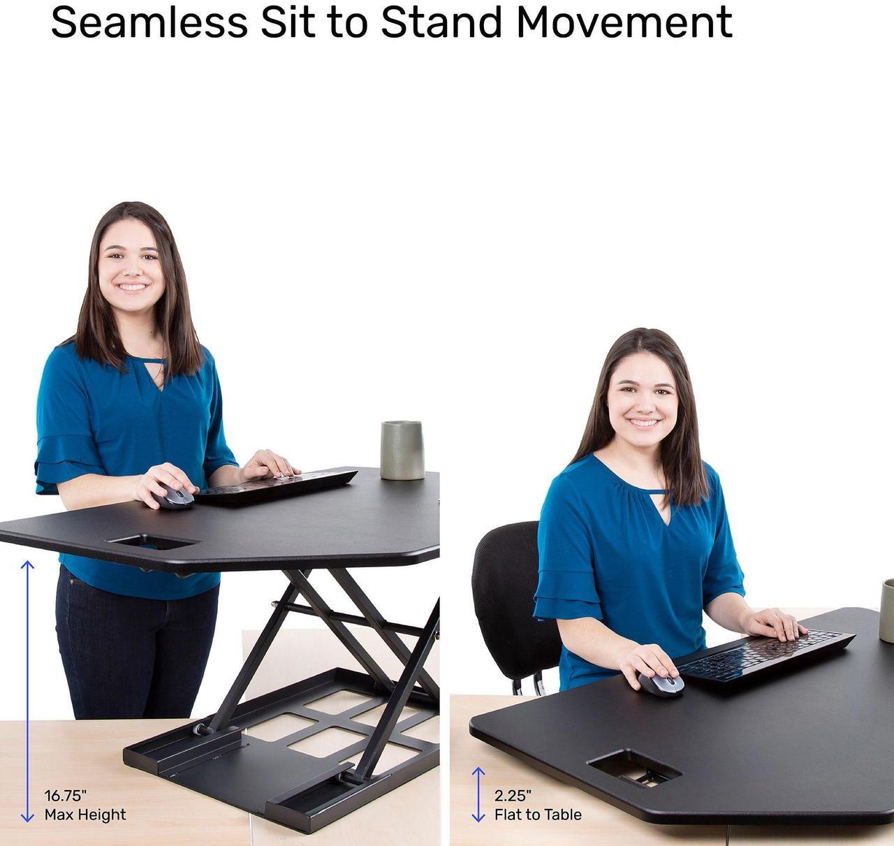 Alt view image 2 of 8 - Stand Steady X-Elite Pro | Premier Corner Standing Desk Converter | Extra Large 40 Inch Sit to Stand Desk | Fully Assembled | Height Adjustable Desk Converter for Cubicles and L-Shaped Desks (Black)