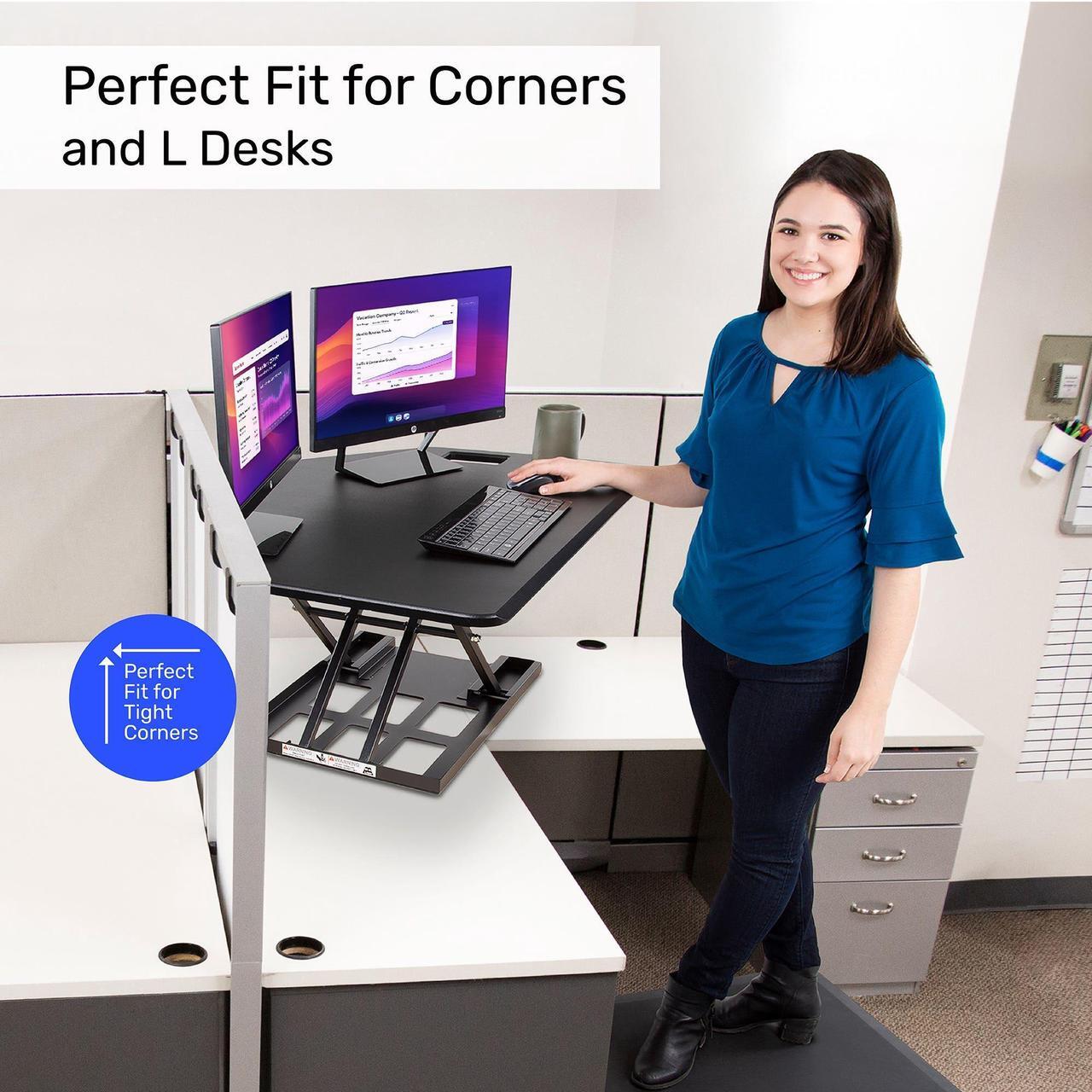 Alt view image 3 of 8 - Stand Steady X-Elite Pro | Premier Corner Standing Desk Converter | Extra Large 40 Inch Sit to Stand Desk | Fully Assembled | Height Adjustable Desk Converter for Cubicles and L-Shaped Desks (Black)