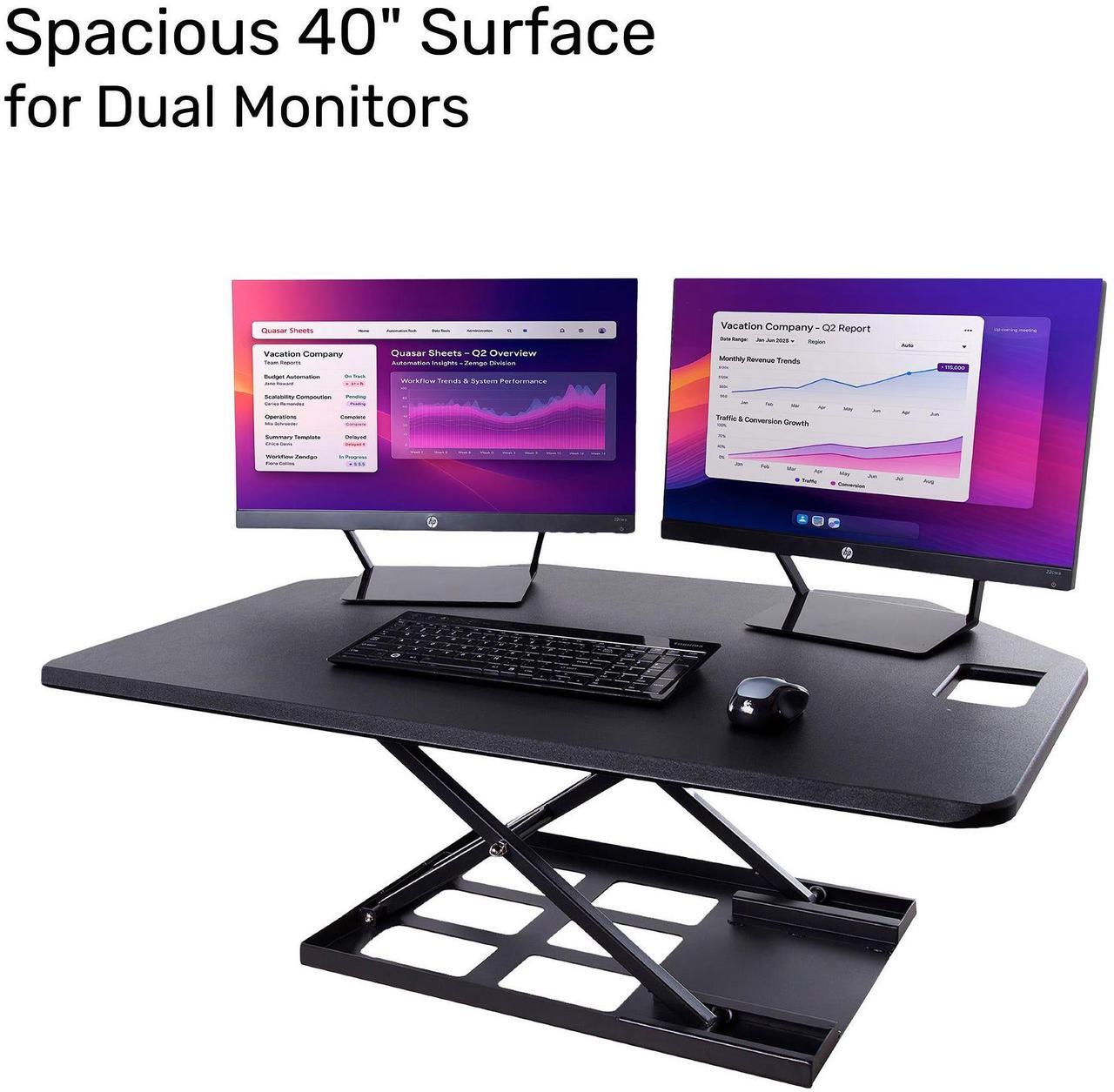 Alt view image 4 of 8 - Stand Steady X-Elite Pro | Premier Corner Standing Desk Converter | Extra Large 40 Inch Sit to Stand Desk | Fully Assembled | Height Adjustable Desk Converter for Cubicles and L-Shaped Desks (Black)