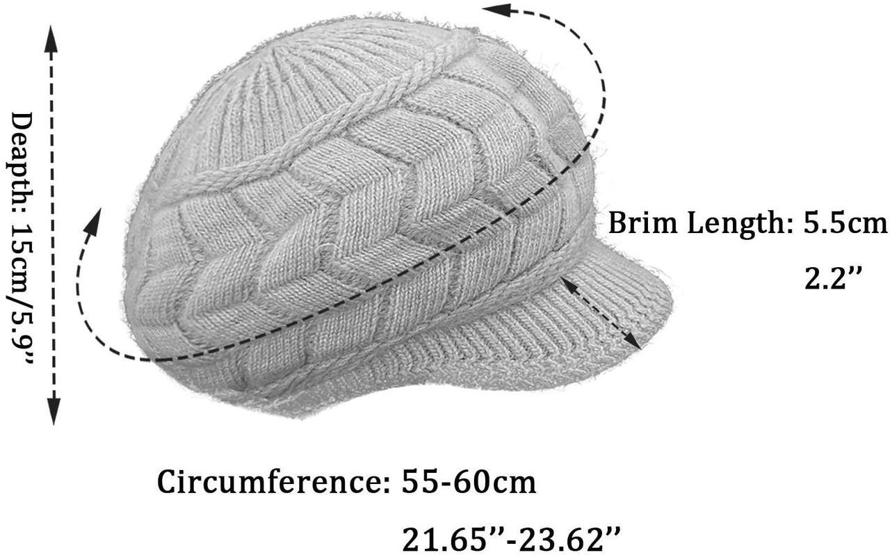 Alt view image 4 of 5 - Womens Winter Hat with Brim, Beanie with Warm Fleece Lined & Visor for Women Wool Knit Newsboy Cap S-Y-H4 (US, Alpha, Medium, Z - 2 Packs - Black and Gray)