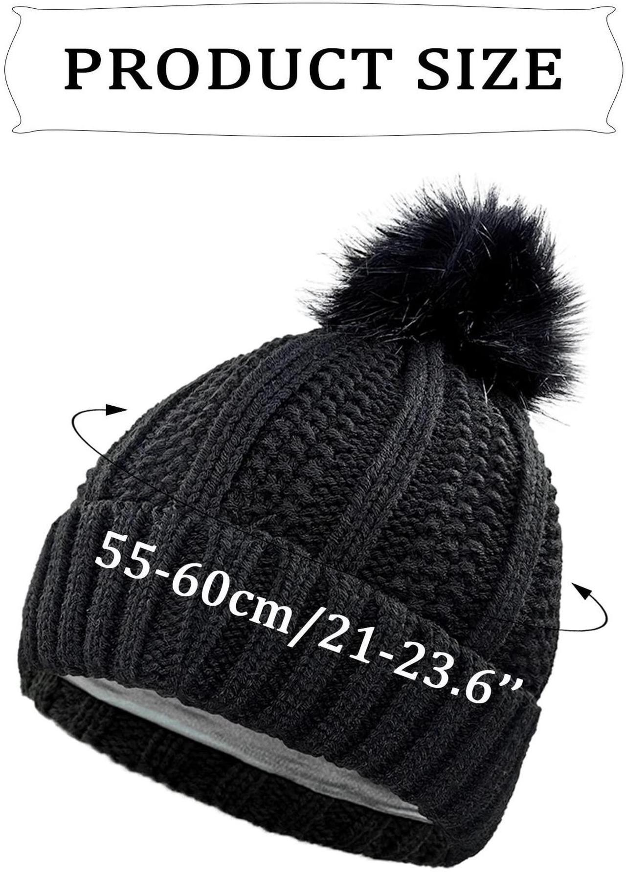 Alt view image 5 of 5 - Womens Winter Hat, Winter Beanies Hats for Women with Pom Pom, Thick Wool Warm Knit Caps Pompom for Cold Weather U-SY-P1H (US, Alpha, One Size, Black)