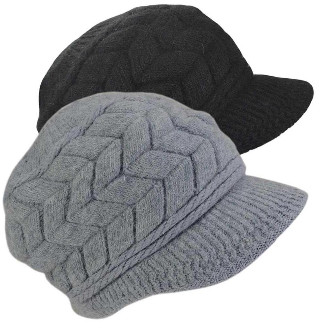 Main image of Womens Winter Hat with Brim, Beanie with Warm Fleece Lined & Visor for Women Wool Knit Newsboy Cap S-Y-H4 (US, Alpha, Medium, Z - 2 Packs - Black and Gray)