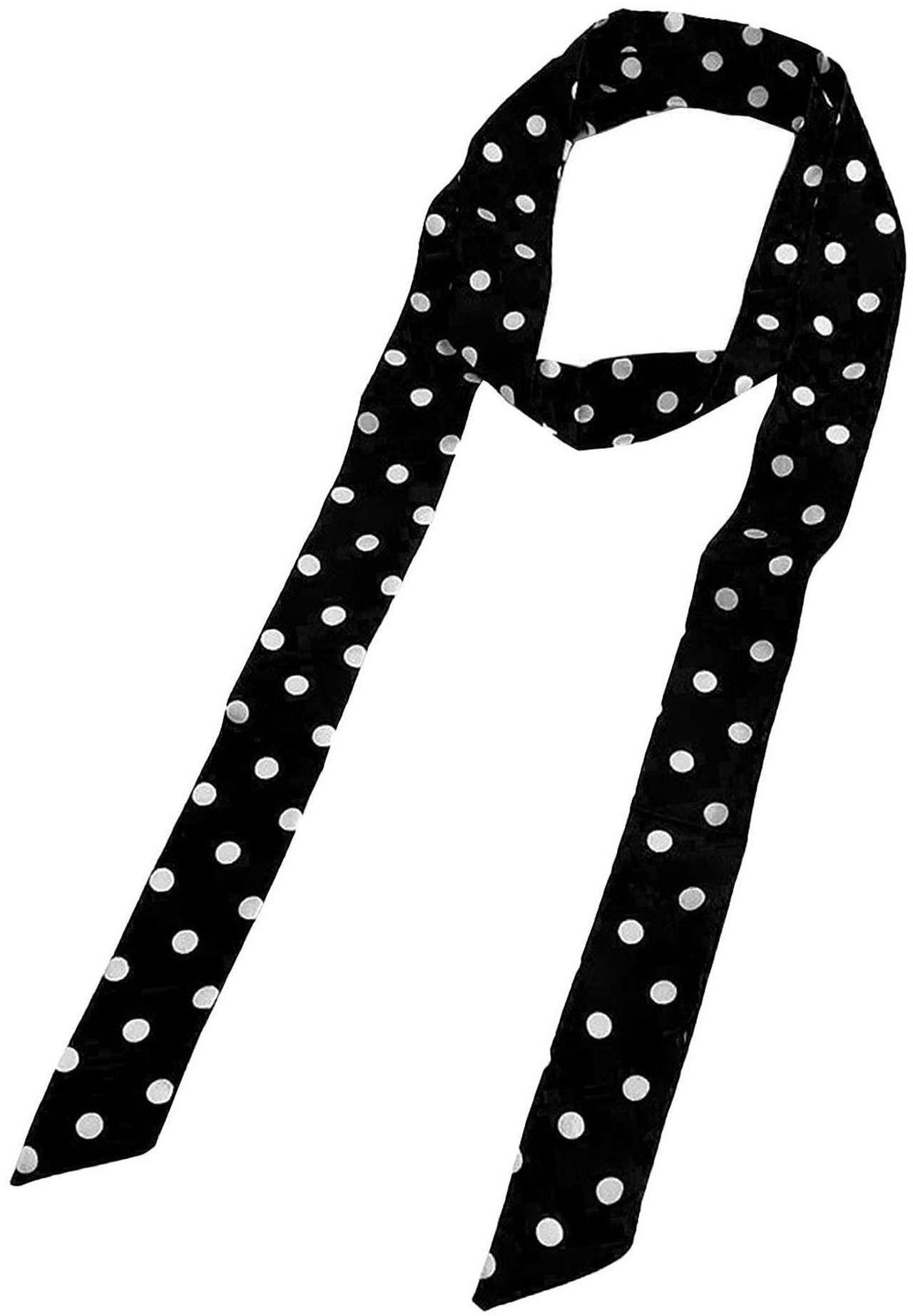 Alt view image 6 of 6 - Women Polka Dots Skinny Scarf, Long Skinny Neck Tie For Scarves bags / Waist Belt NWJ-8 (white and Black polka dot)