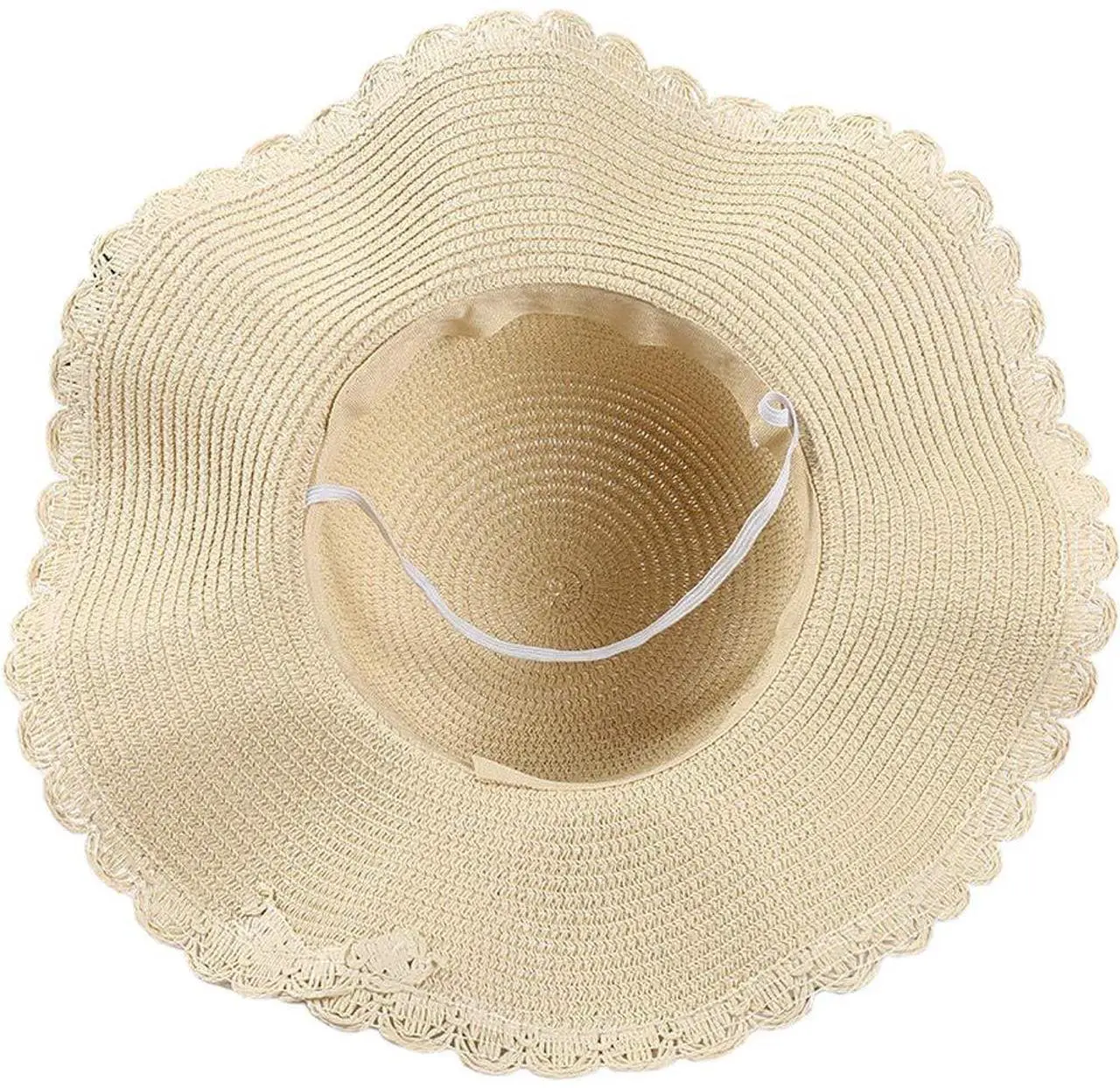 Alt view image 2 of 3 - Straw Beach Ha Big-brim for Women, Wide Brim Beach Sunhat Floppy with UV Protection for Outdoor Summer Activities U-9Y-6M (US, Alpha, One Size, Beige)
