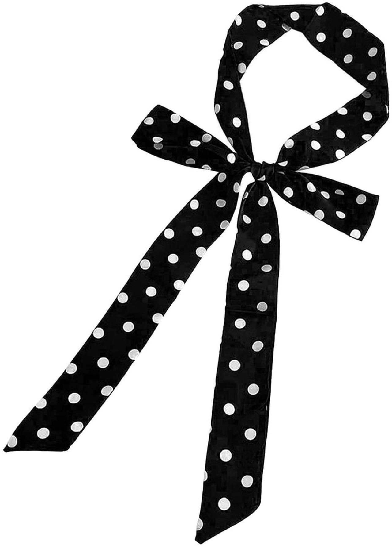 Main image of Women Polka Dots Skinny Scarf, Long Skinny Neck Tie For Scarves bags / Waist Belt NWJ-8 (white and Black polka dot)