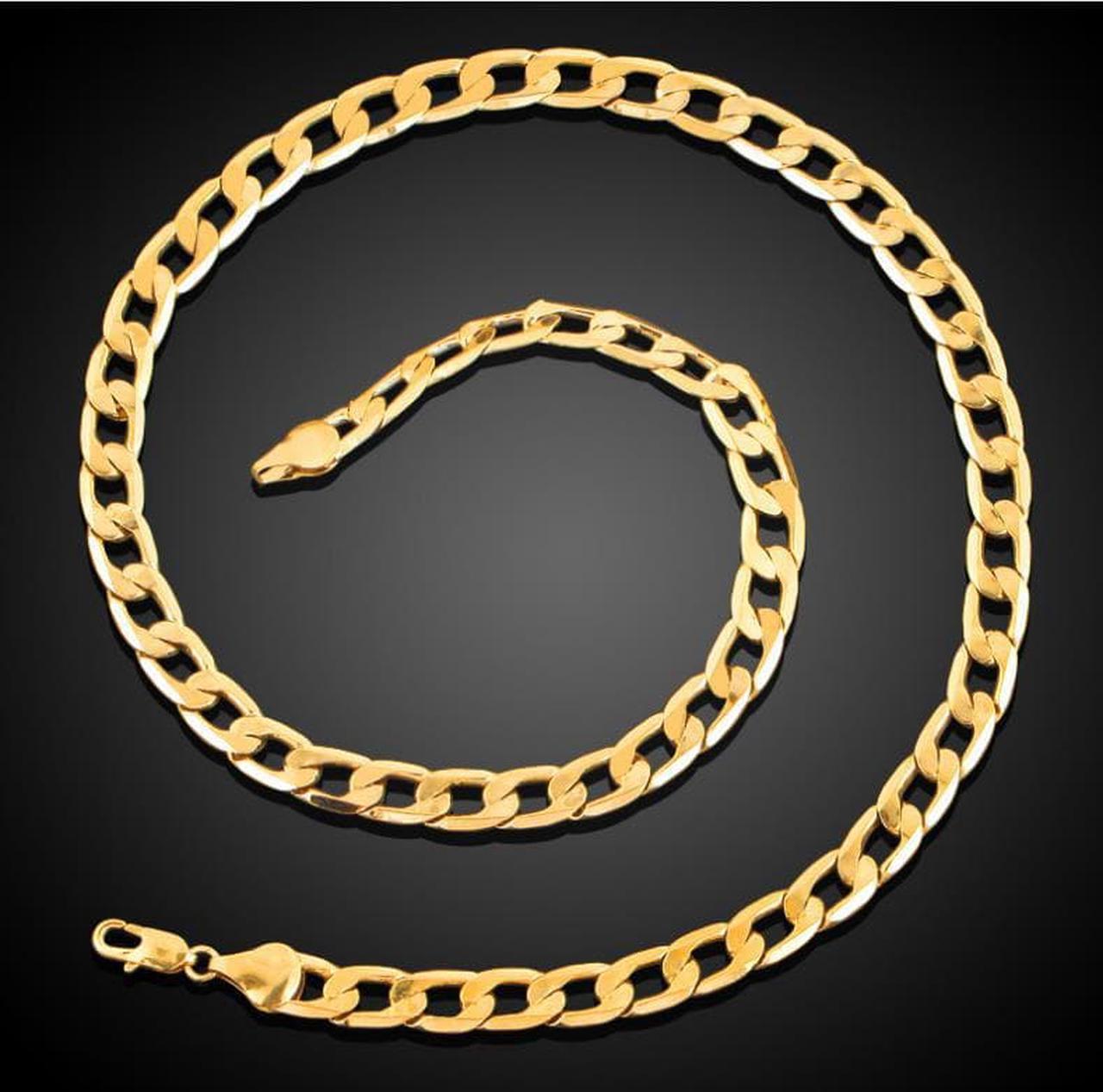 18K Real Gold Plated Men/Women 7MM Hip Hop 1+1 Figaro Chain 24inch Long Necklaces Fashion Costume Necklaces Jewelry