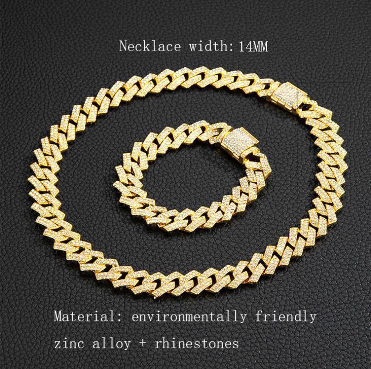 Alt view image 5 of 7 - Men Iced Out Miami Cuban 18K Gold Plated Bling Crystal Diamond Cuban Link Chain Hip Hop Punk Men Elegant Chain Necklaces Jewelry Gold 18"