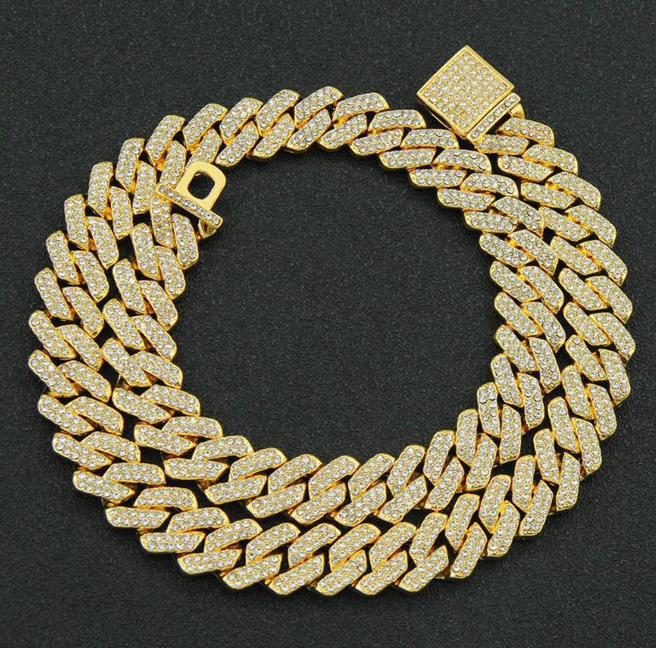 Main image of Men Iced Out Miami Cuban 18K Gold Plated Bling Crystal Diamond Cuban Link Chain Hip Hop Punk Men Elegant Chain Necklaces Jewelry Gold 18"