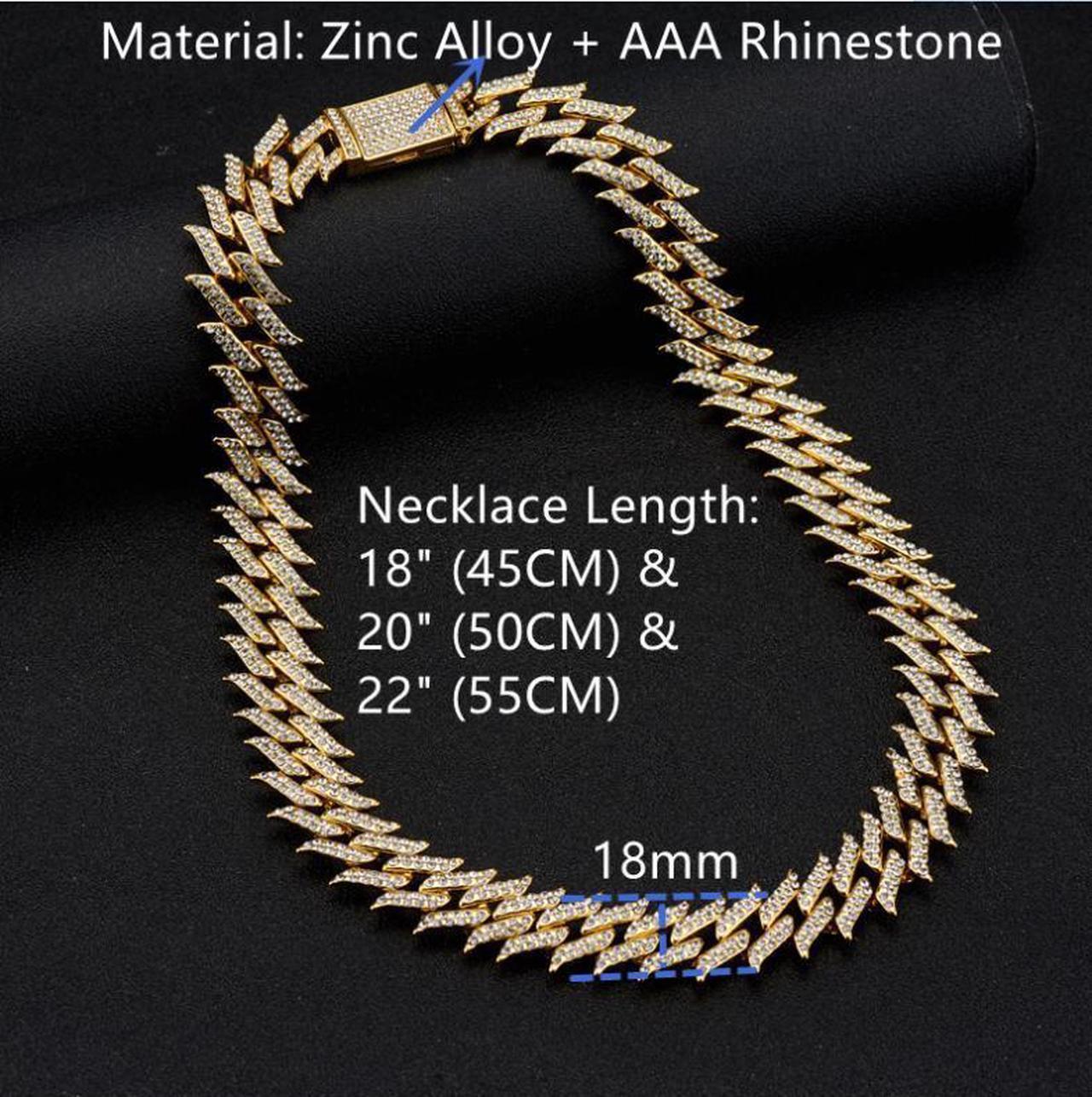 Alt view image 2 of 7 - Men Hip Hop Spike Thorn Miami Cuban 18K Gold Plated Bling Crystal Diamond Cuban 18MM Link Chain Punk Men Fashion Elegant Chain Necklaces Jewelry Silver 24"