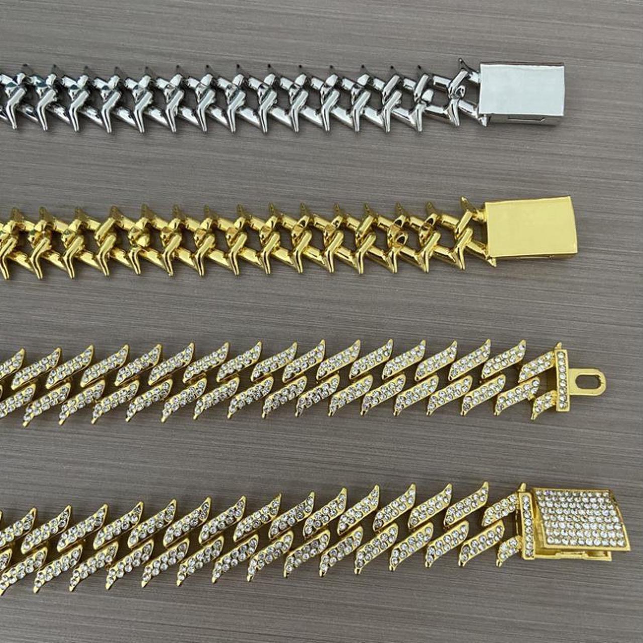 Alt view image 7 of 7 - Men Hip Hop Spike Thorn Miami Cuban 18K Gold Plated Bling Crystal Diamond Cuban 18MM Link Chain Punk Men Fashion Elegant Chain Necklaces Jewelry Silver 24"