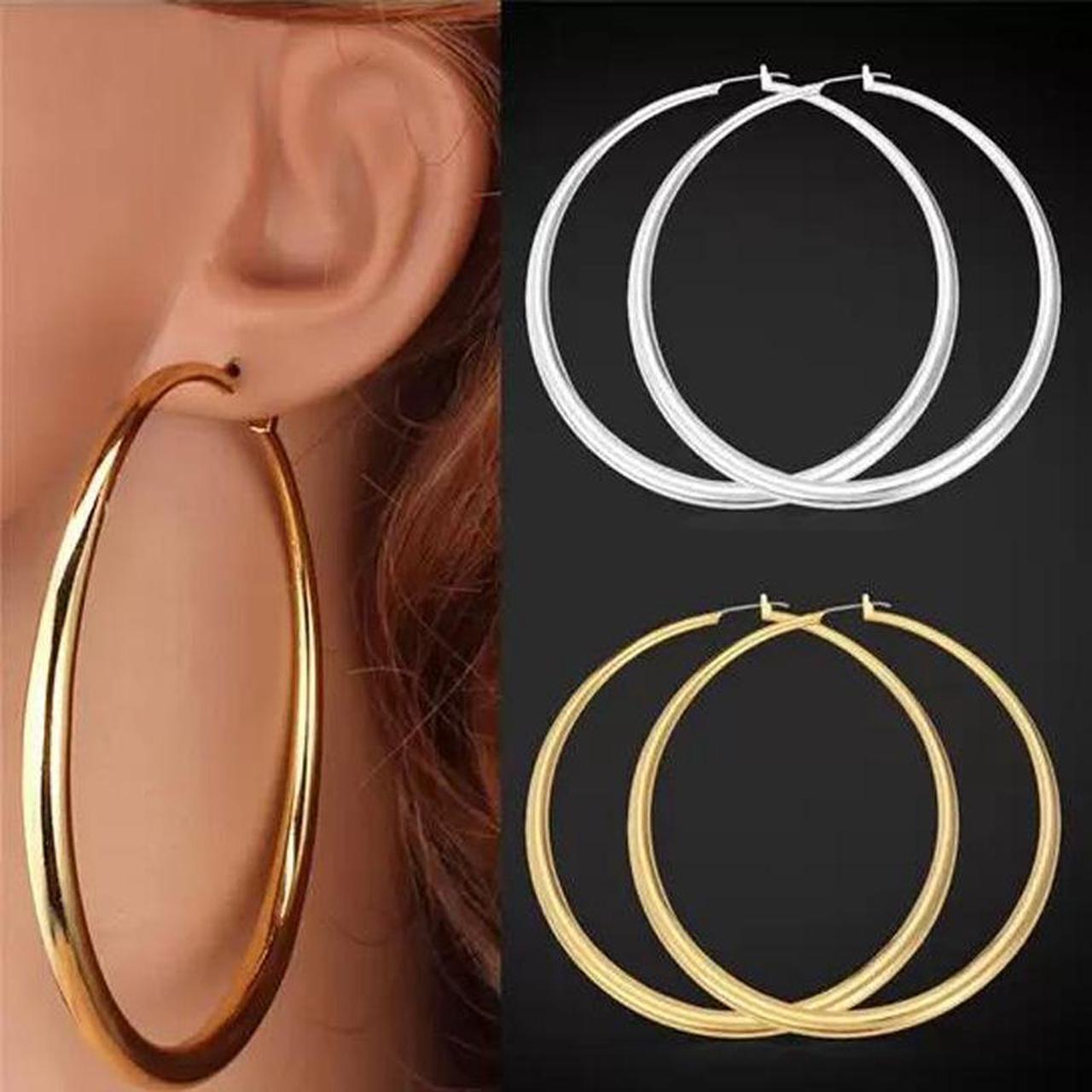 Trendy Big Hip Hop Punk Hoop Earrings 18K Real Gold Plated Elegant Larger Size Women Earrings Fashion Costume Jewelry Silver 95 mm