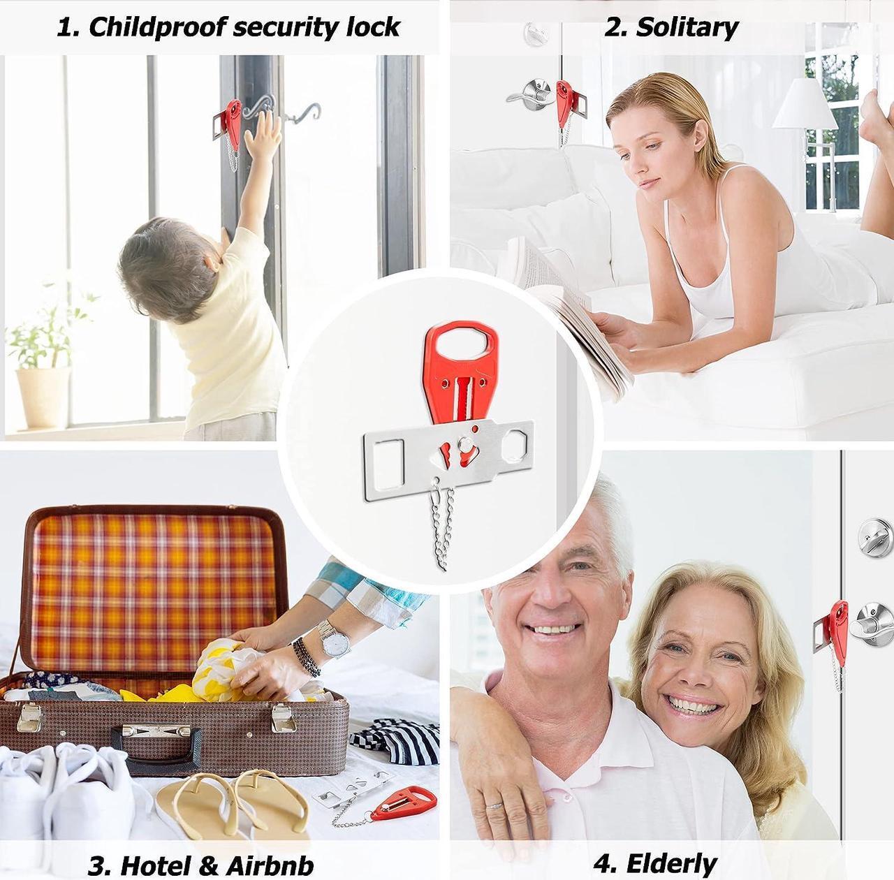Alt view image 6 of 7 - Portable Door Lock Extra Lock for Additional Safety and Privacy Perfect, Prevent Unauthorized Entry, Protect Family Security in Traveling,Home,Bedroom,Hotel,Apartment 2 Pack