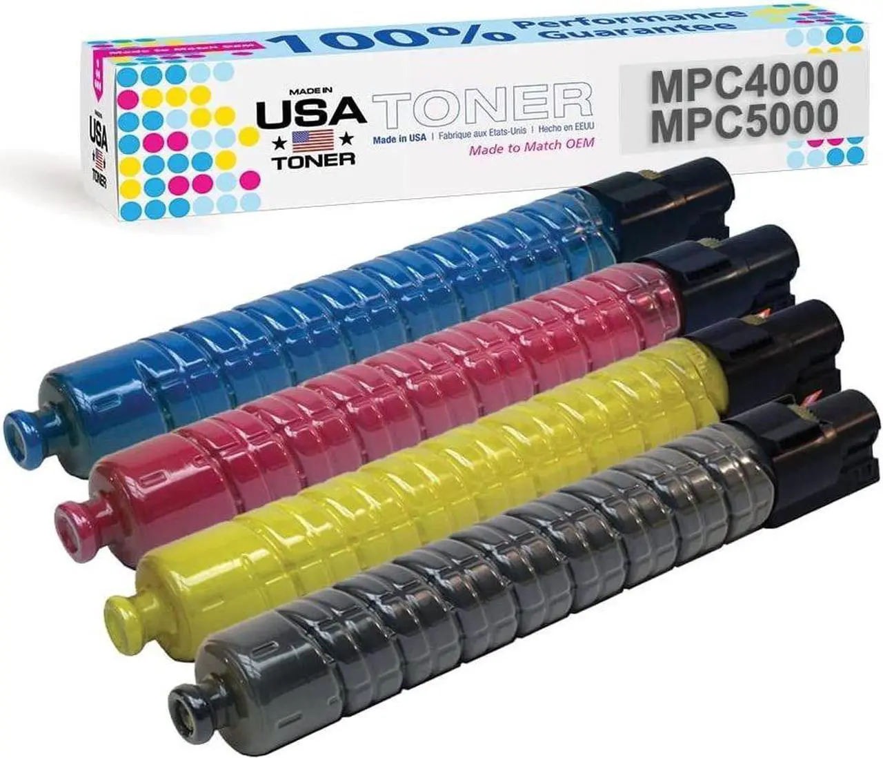 Main image of MADE IN USA TONER Cartridge Replacement for Ricoh Aficio MPC4000, MPC5000 (Black, Cyan, Magenta, Yellow, 4-Pack)