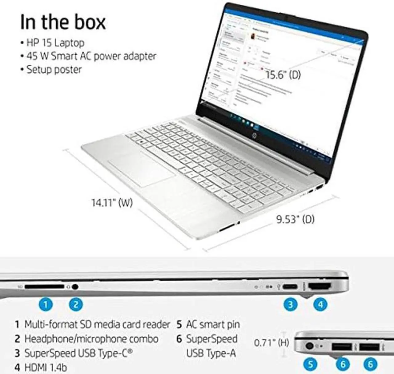 Alt view image 3 of 5 - 2021 HP Pavilion 15.6" HD Laptop Computer, Intel Core i3-1115G4 (Beats i5-8250U), 8GB RAM, 256GB SSD, HD Webcam, USB-C, HDMI, Bluetooth, Windows 11 S, Silver, TiTac Card