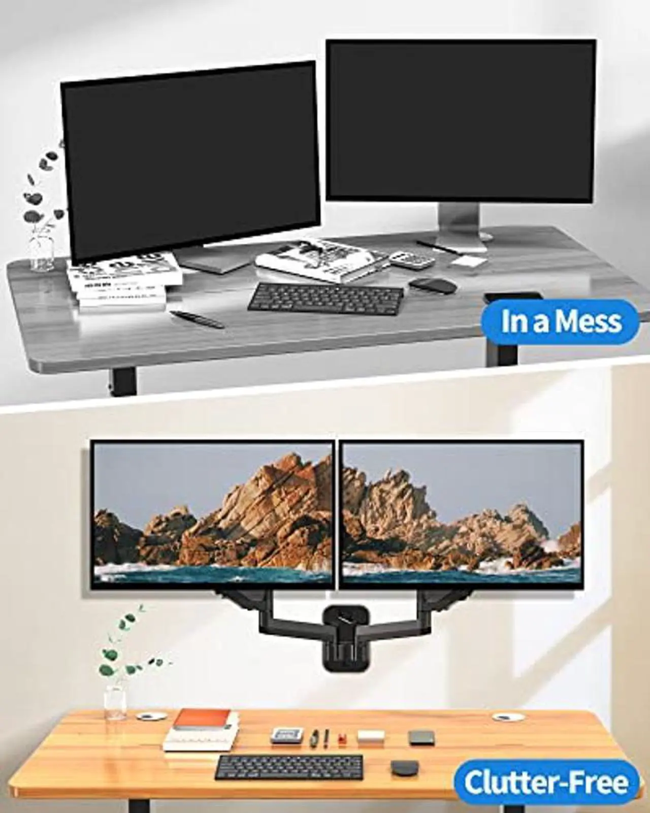 Alt view image 2 of 5 - MOUNTUP Dual Monitor Wall Mount for 2 Max 32 Inch Computer Screen, Fully Adjustable Gas Spring Double Monitor Arm, Wall Mounted Monitor Holder Support 2.2-17.6lbs Display, VESA Bracket 75x75, 100x100