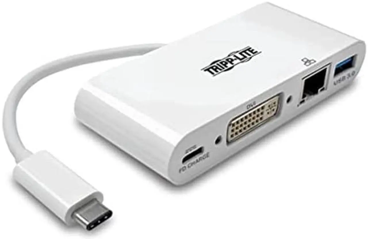 Main image of Tripp Lite USB C to DVI Multiport Video Adapter Converter 1080p w/ USB-A Hub, USB-C PD Charging, Gigabit Ethernet Port , Thunderbolt 3 Compatible, USB Type C, USB Type-C (U444-06N-DGU-C)