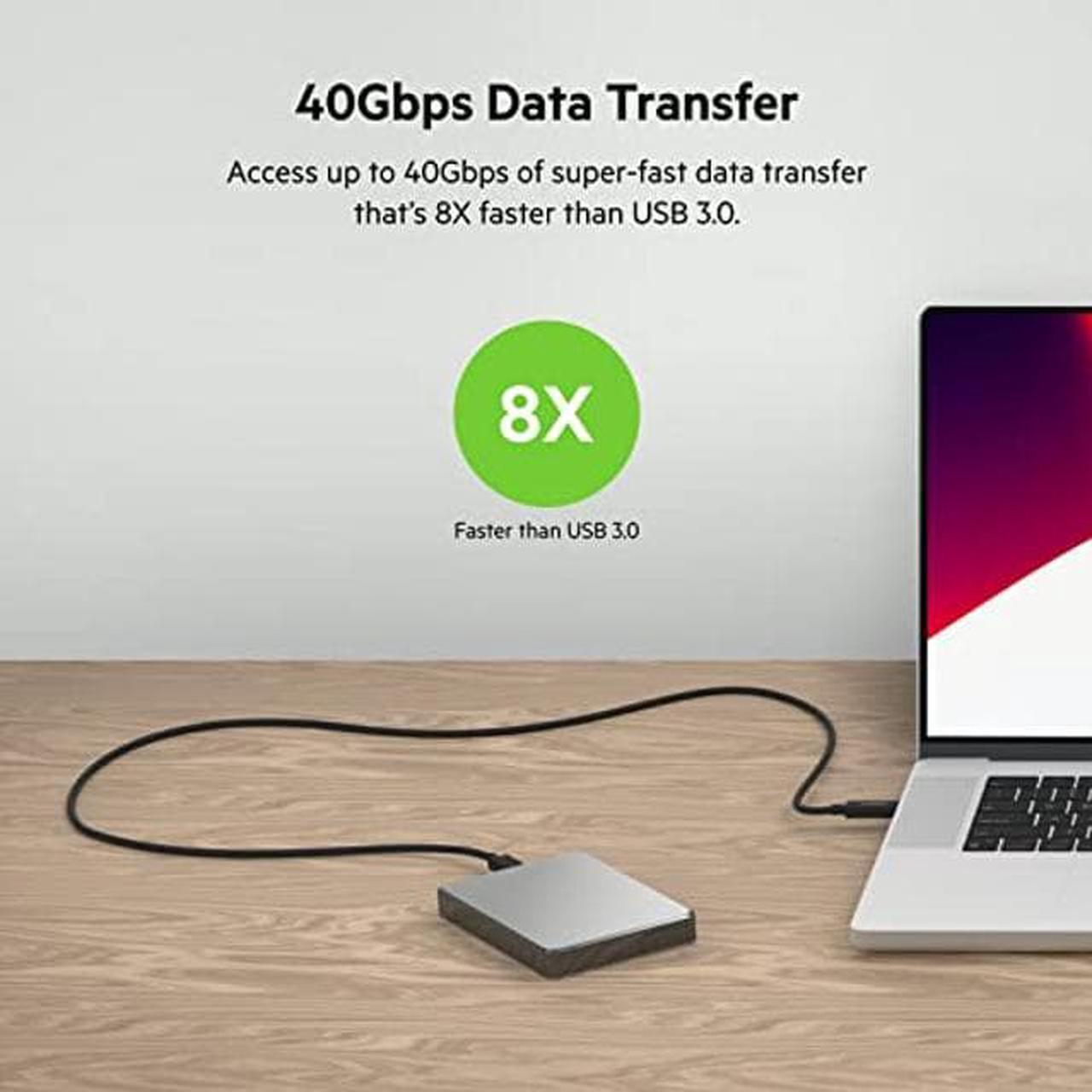 Alt view image 2 of 5 - Belkin Thunderbolt 4 Cable (2M, 6.6ft Power Cable) - USB C Cable - USB Type C to Type C Cable with 100W Power Delivery PD, USB 4 Compliant - Compatible with Thunderbolt 3, MacBook Pro, eCPU & More