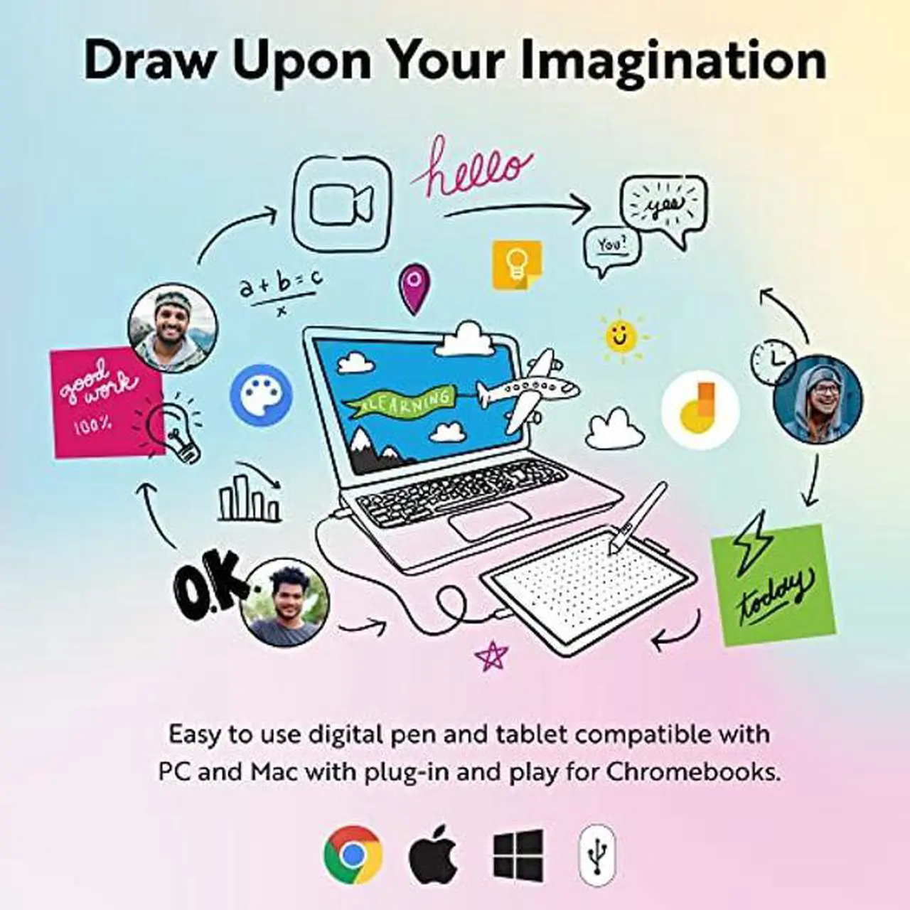 Alt view image 2 of 5 - One by Wacom Small Graphics Drawing Tablet 8.3 x 5.7 Inches, Portable Versatile for Students and Creators, Ergonomic 2048 Pressure Sensitive Pen Included, Compatible with Chromebook Mac and Windows