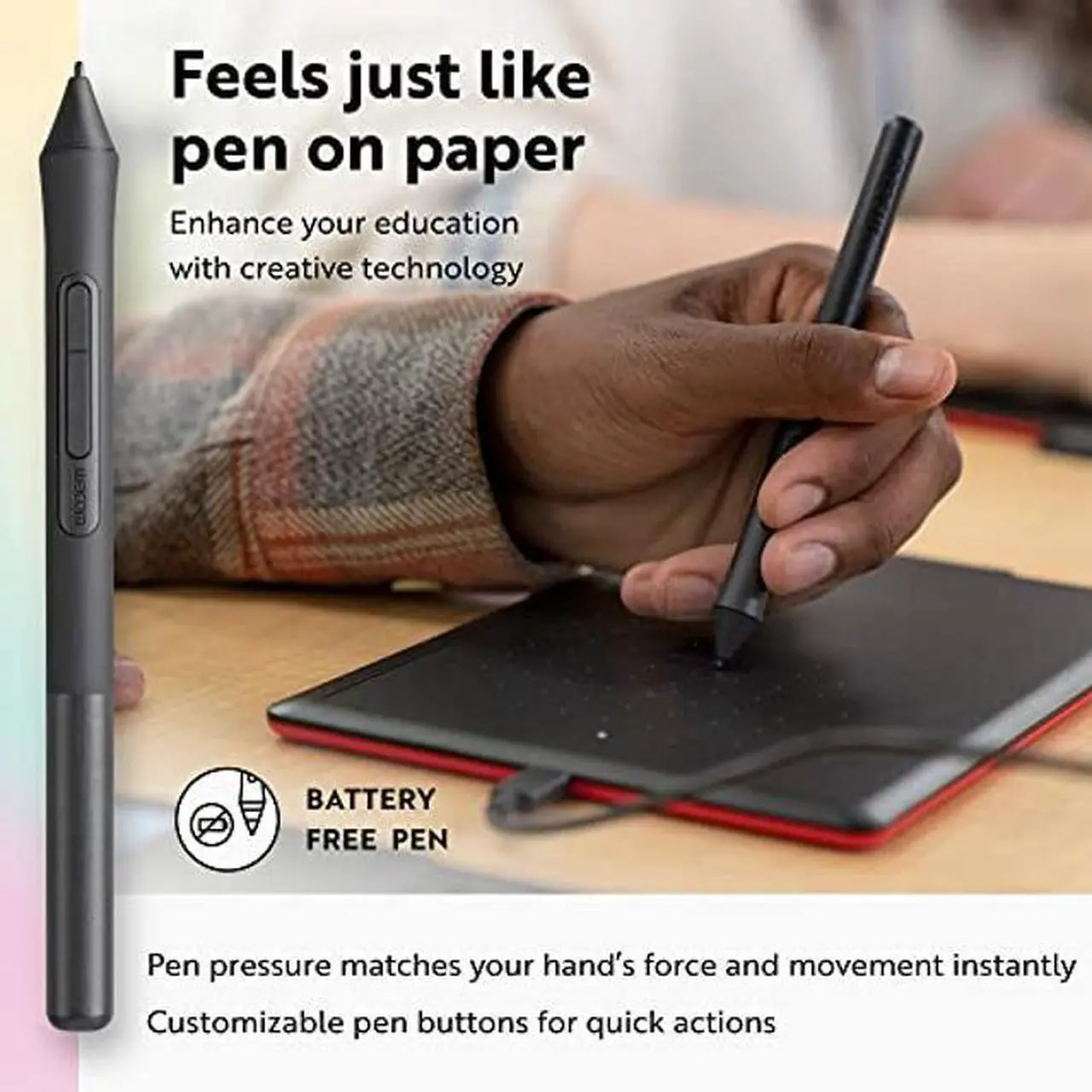 Alt view image 4 of 5 - One by Wacom Small Graphics Drawing Tablet 8.3 x 5.7 Inches, Portable Versatile for Students and Creators, Ergonomic 2048 Pressure Sensitive Pen Included, Compatible with Chromebook Mac and Windows